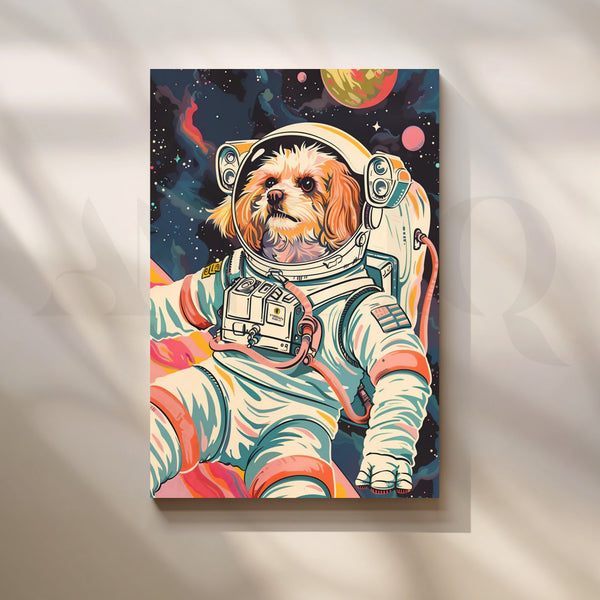 Cosmic Canine Commander — Retro Pet Astronaut Wall Art