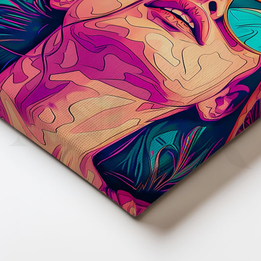Citrus Daydream Neon Pop-Art Canvas – Sun-Drenched Portrait with Sunglasses & Oranges