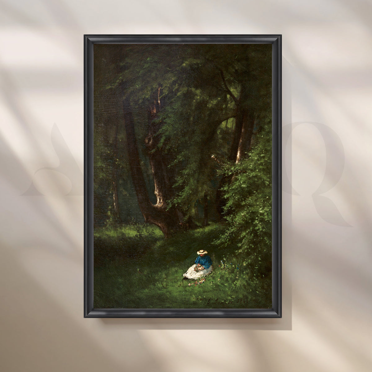 Lady in Forest Glade Canvas Artwork with Obsidian Edge Frame Style