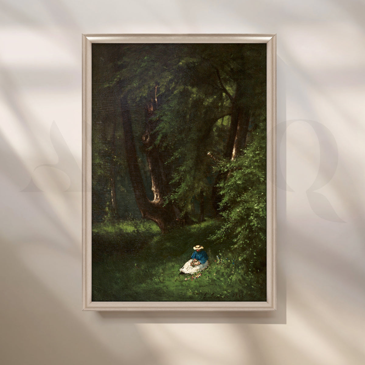 Lady in Forest Glade Canvas Artwork with Moonlit Steel Frame Style