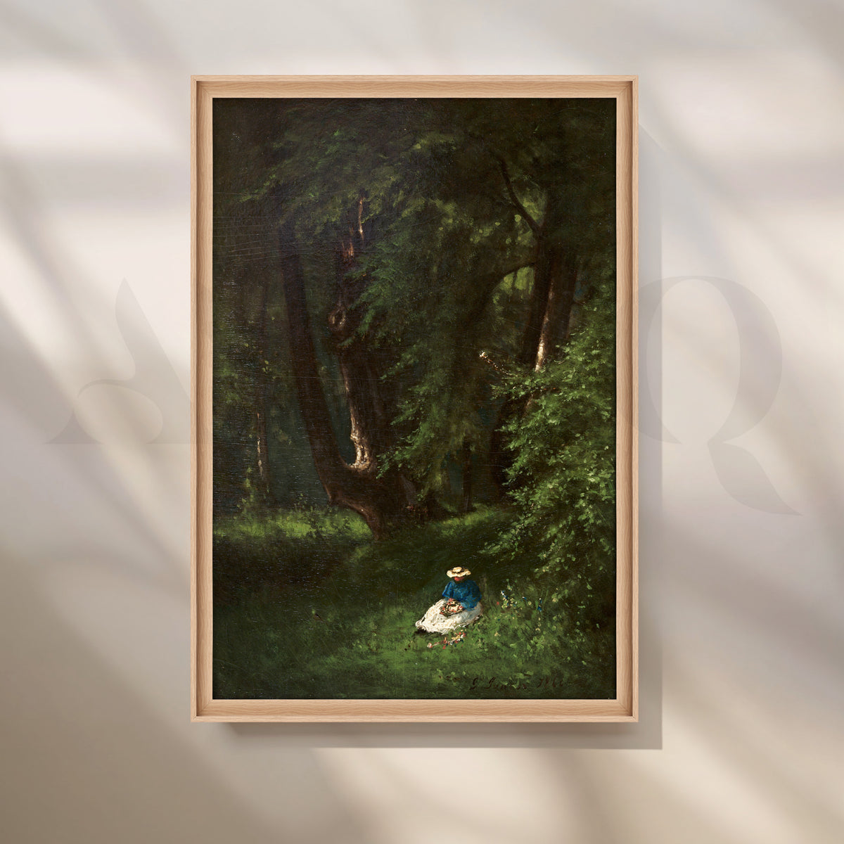 Lady in Forest Glade Canvas Artwork with Nordic Float Frame Style
