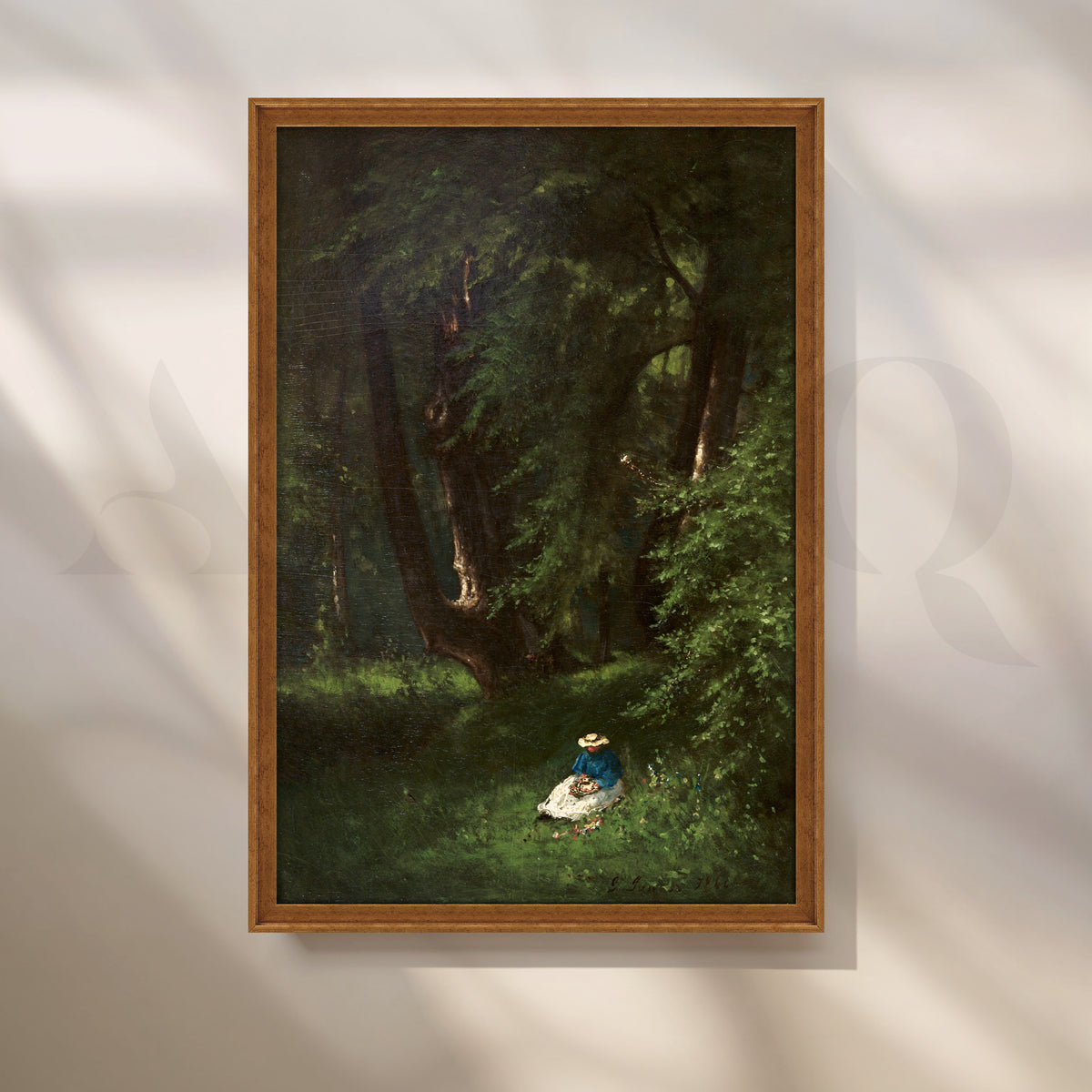 Lady in Forest Glade Canvas Artwork with Vitage Ember Frame Style