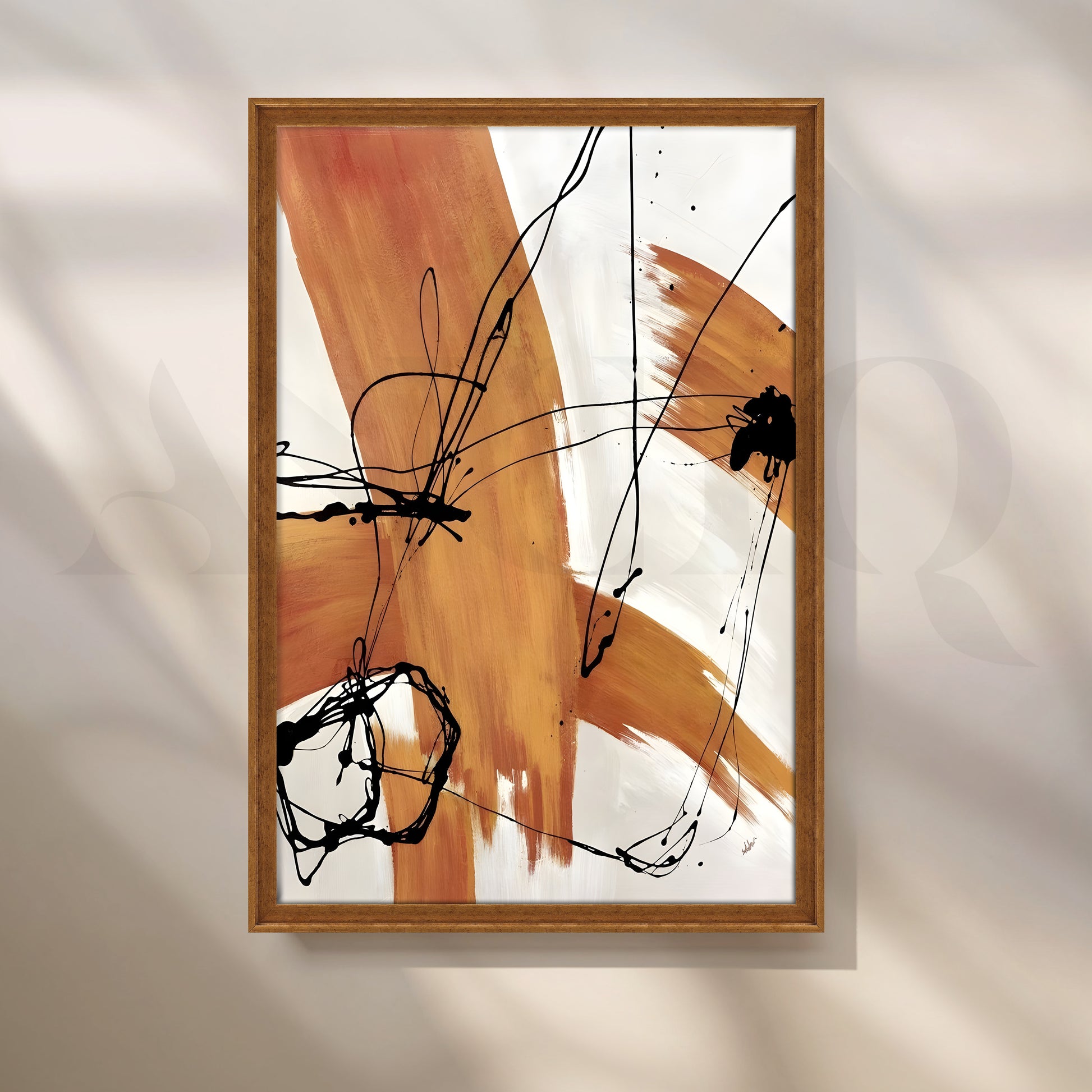 Ochre Brushstroke Canvas Artwork for Office/Study Room