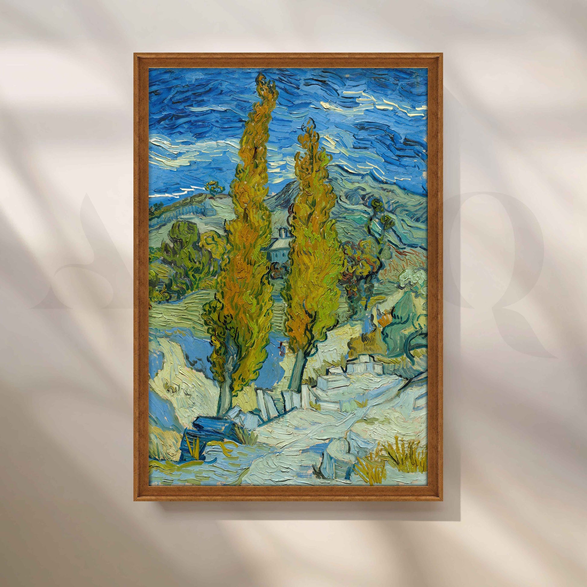 Impressionist Cypress Trees Landscape Canvas Artwork for Living Room