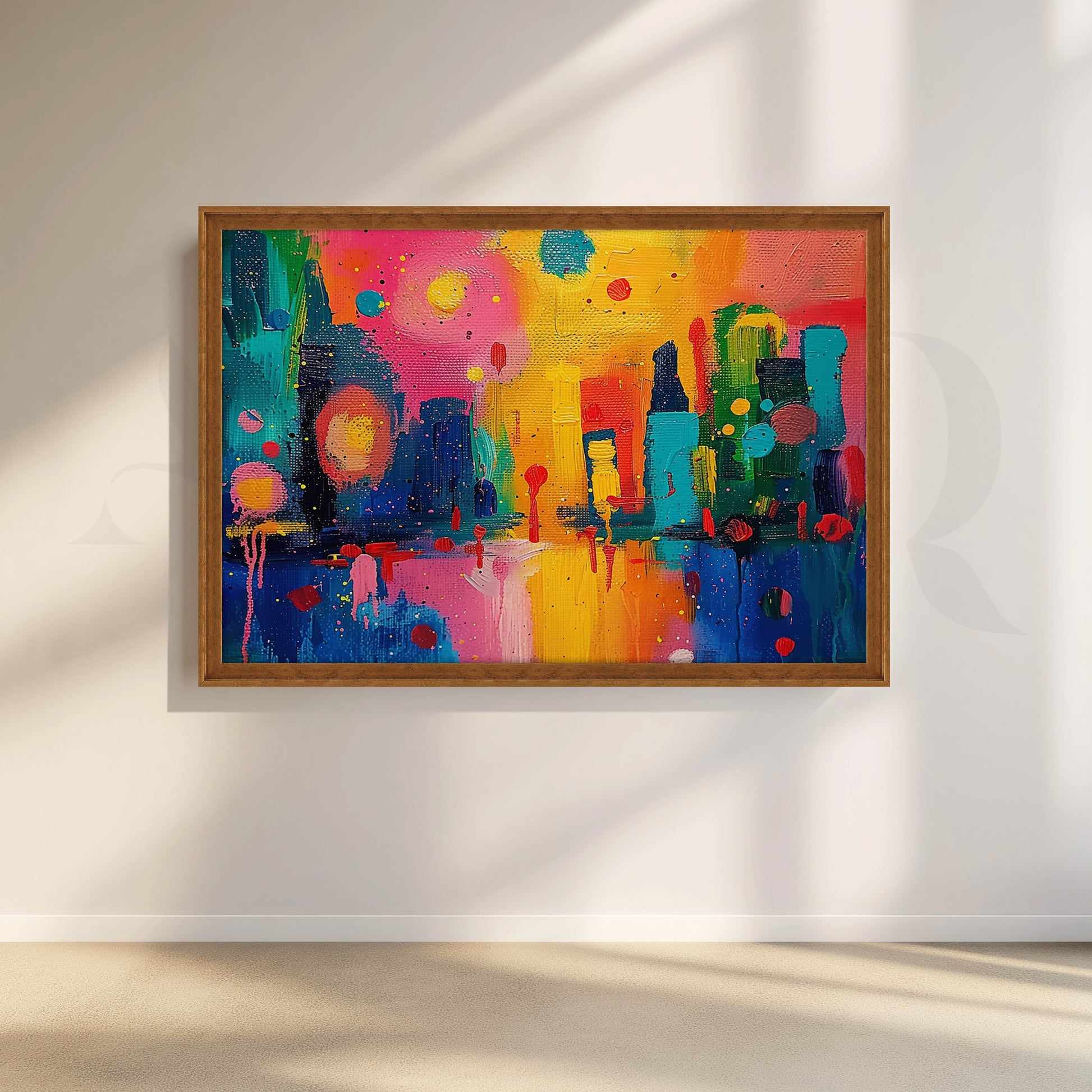 Colorful Abstract Cityscape Canvas Artwork for Living Room