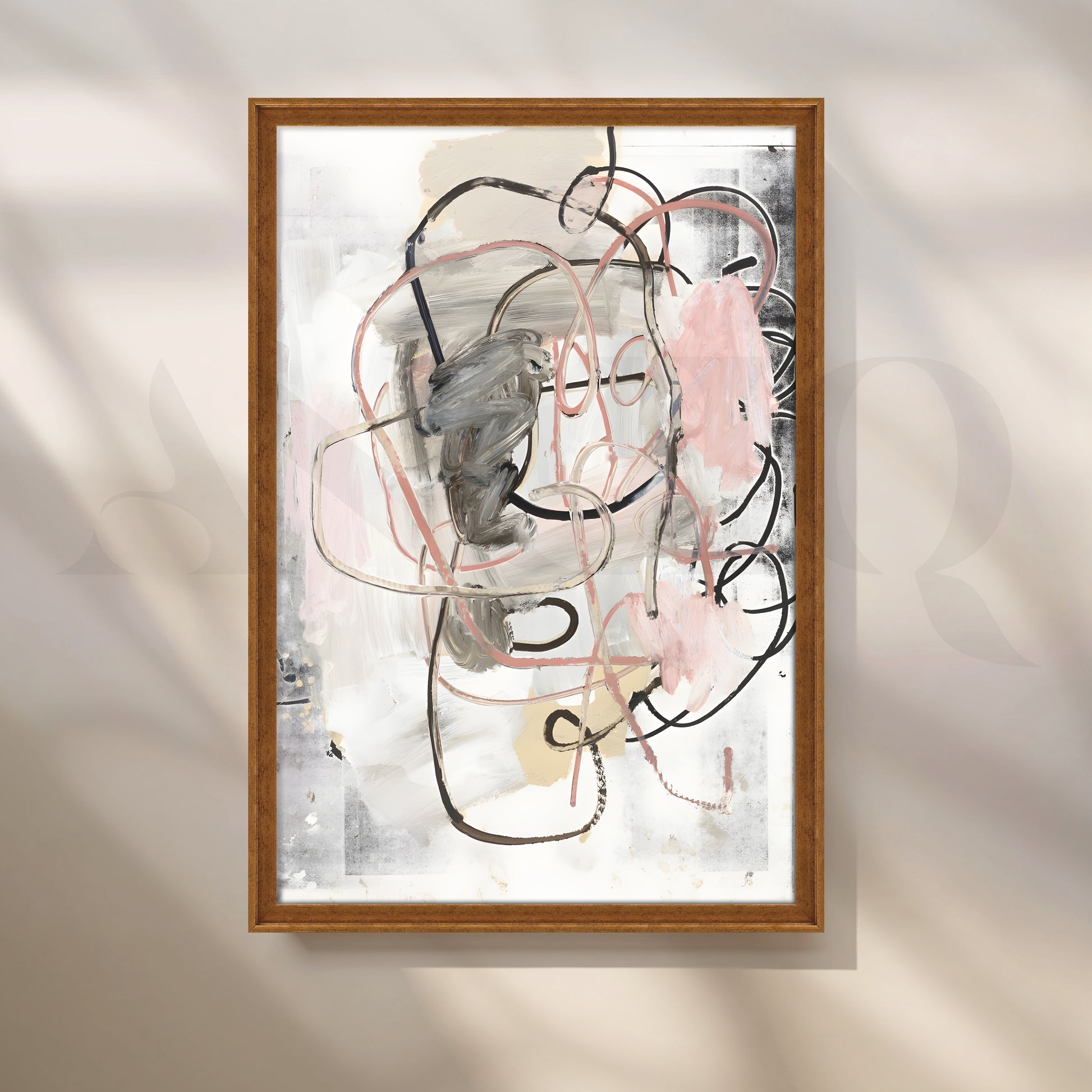 Soft Blush and Grey Abstract Canvas Artwork for Stylish Bedroom