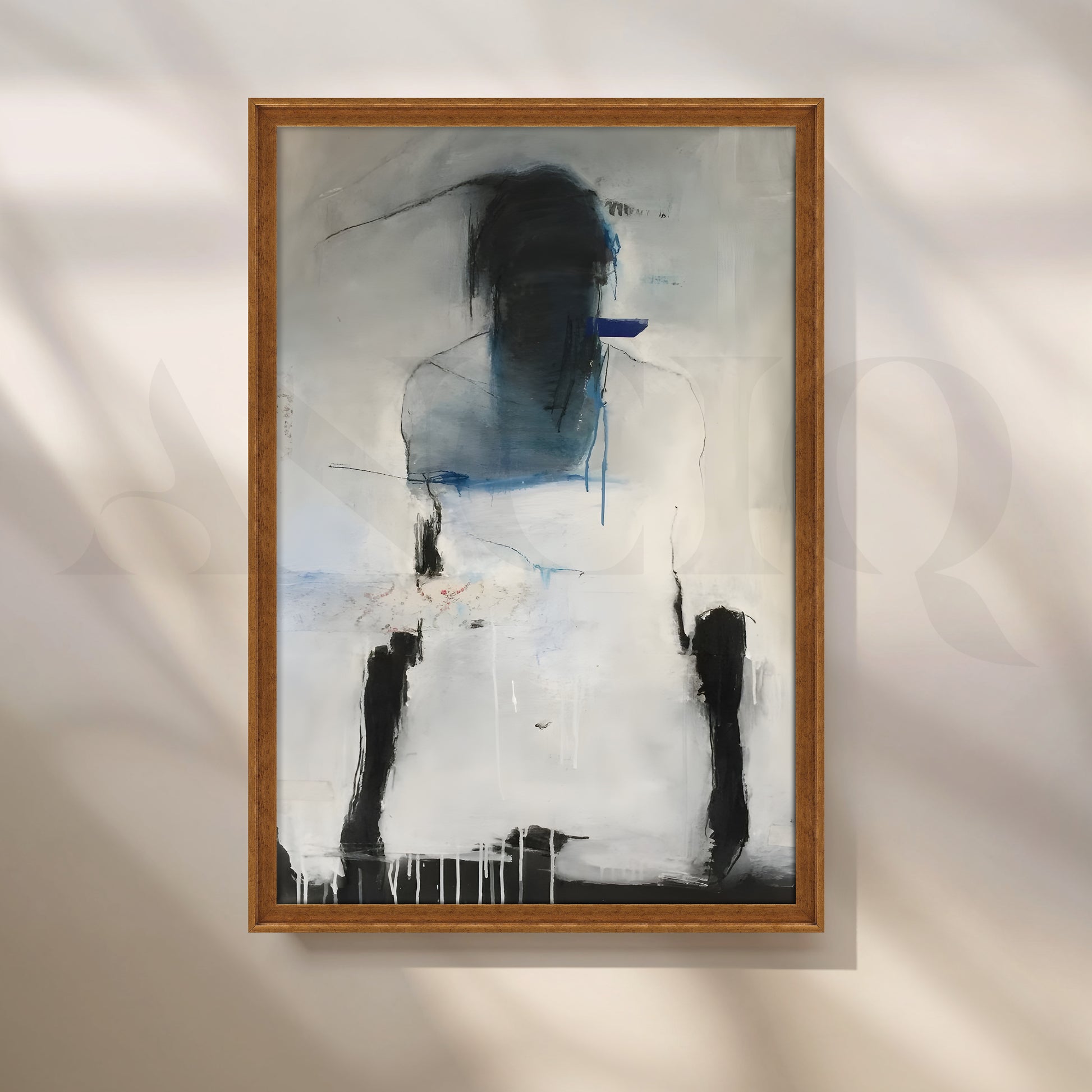 Moody Blue and Grey Figurative Abstract Artwork for Living Room