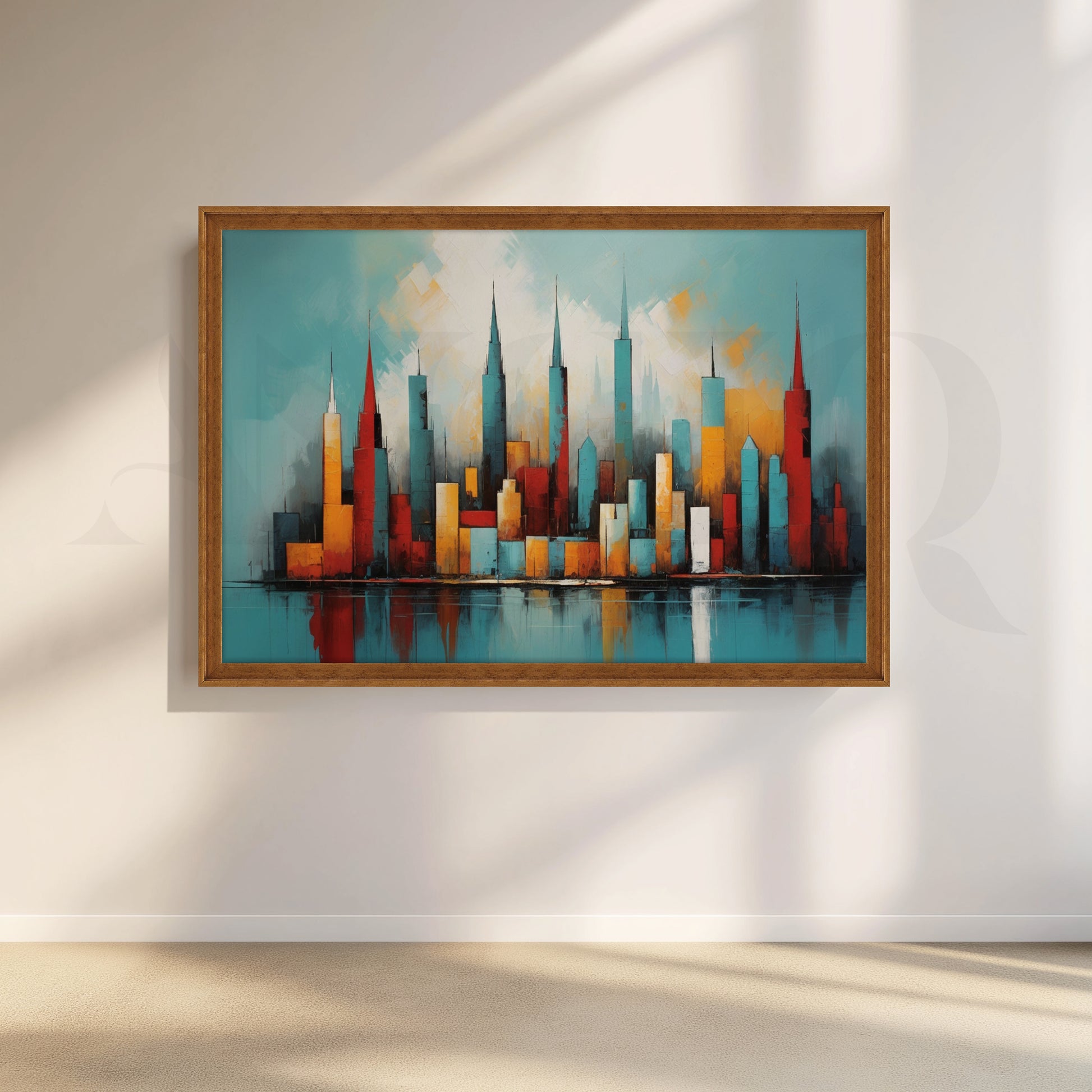Modern Abstract City Skyline Canvas Artwork for Living Room