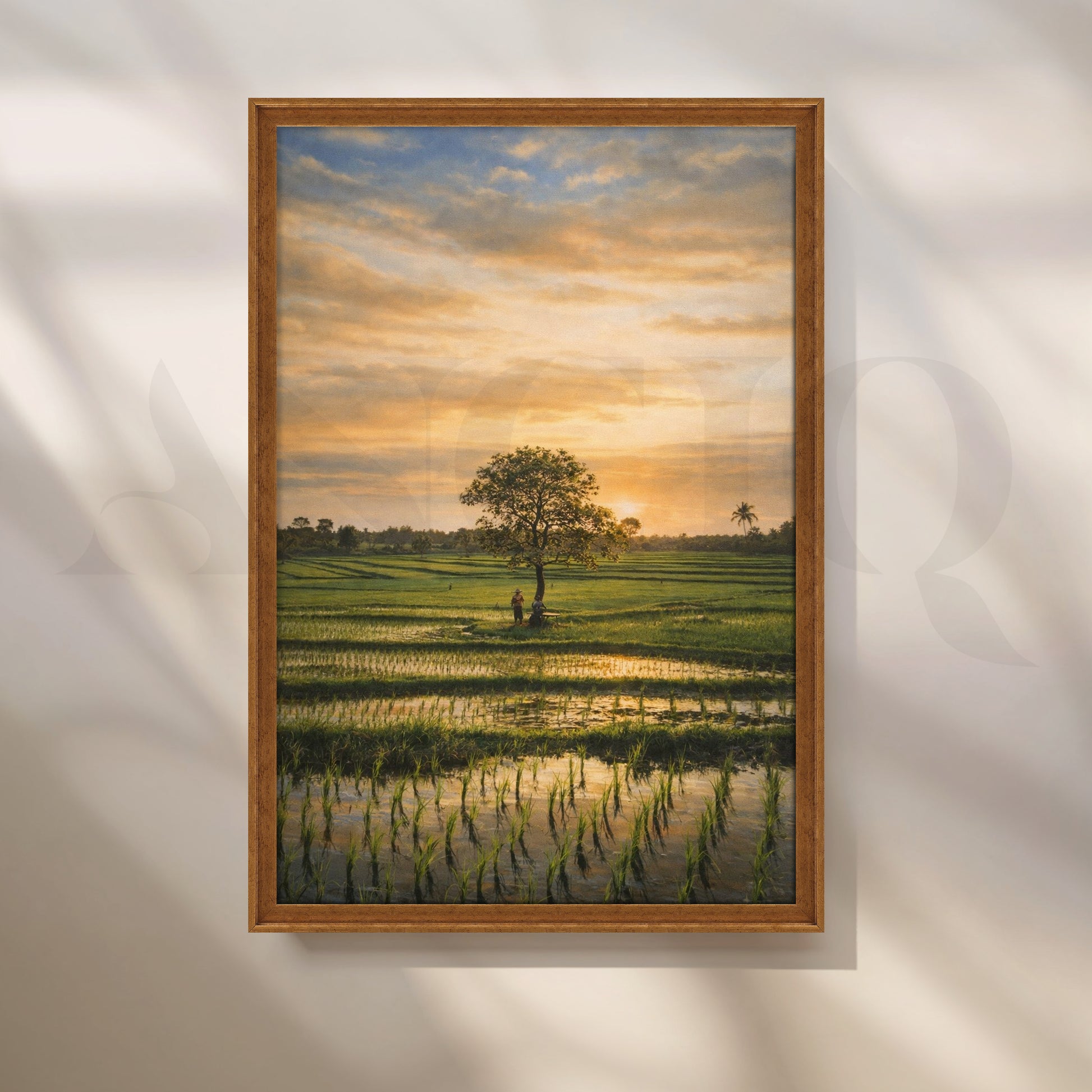 Golden Paddy Field Sunset Canvas Artwork for Living Room
