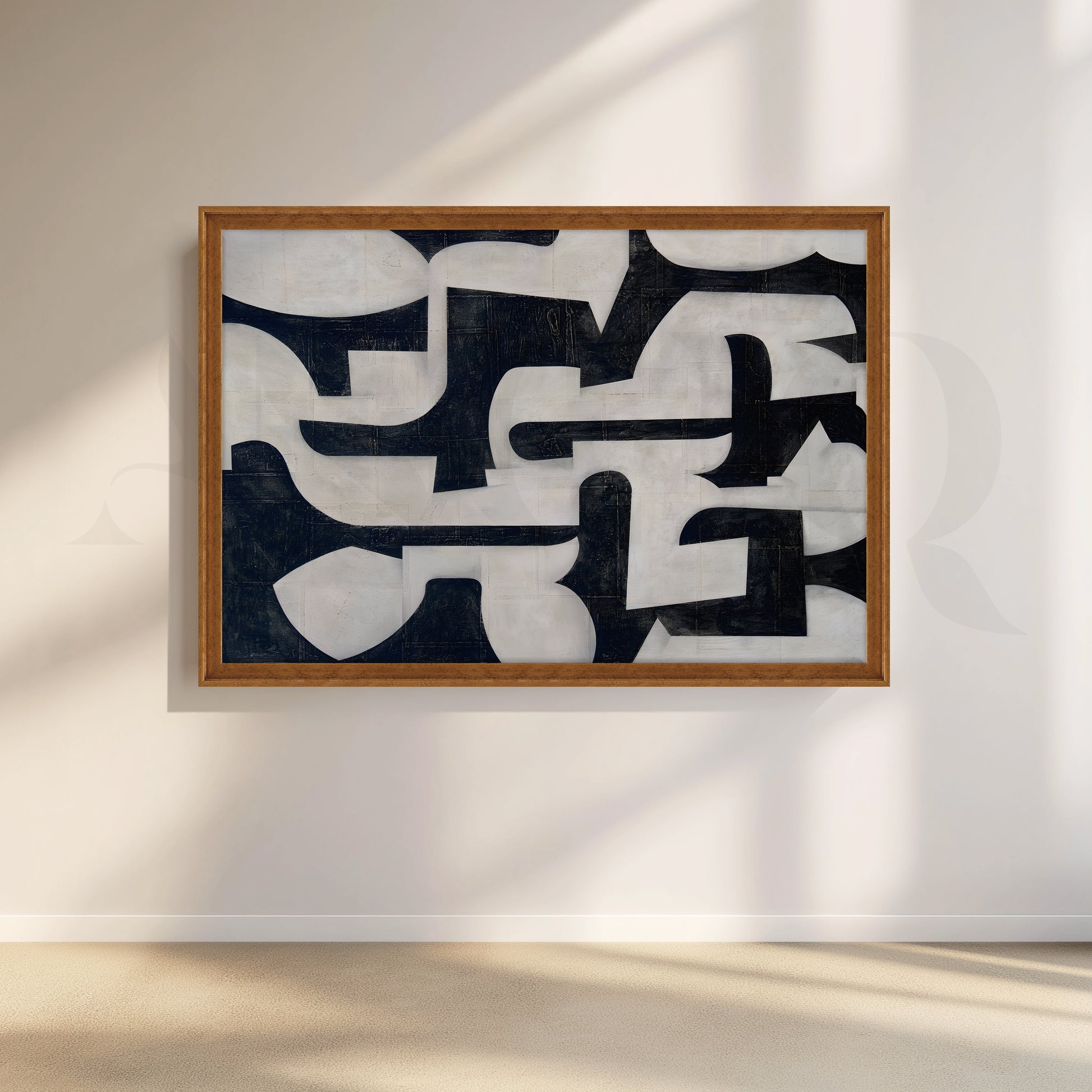 Monochrome Geometric Canvas Artwork for Living Room