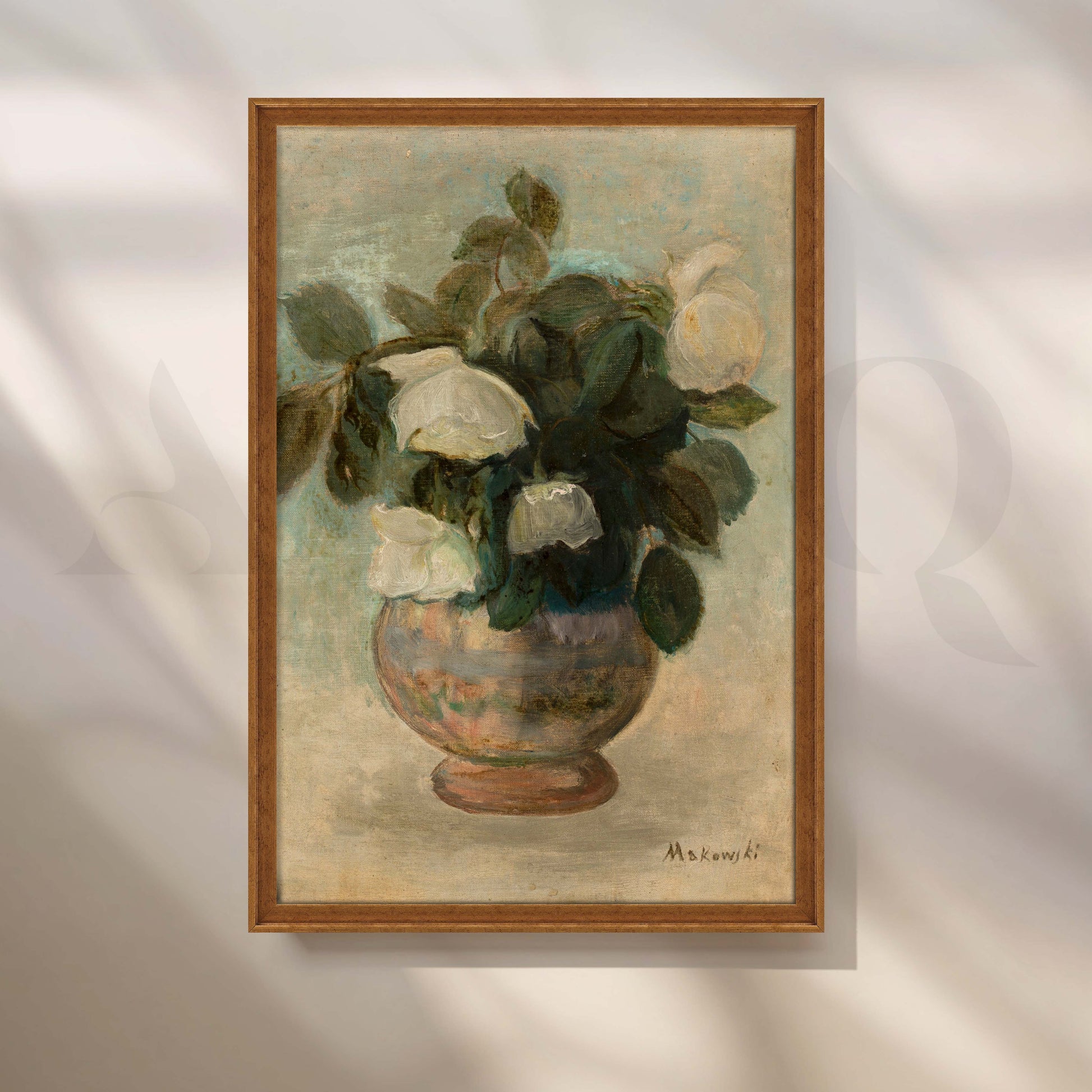 Vintage White Floral Vase Canvas Artwork for Entryway/Hallway