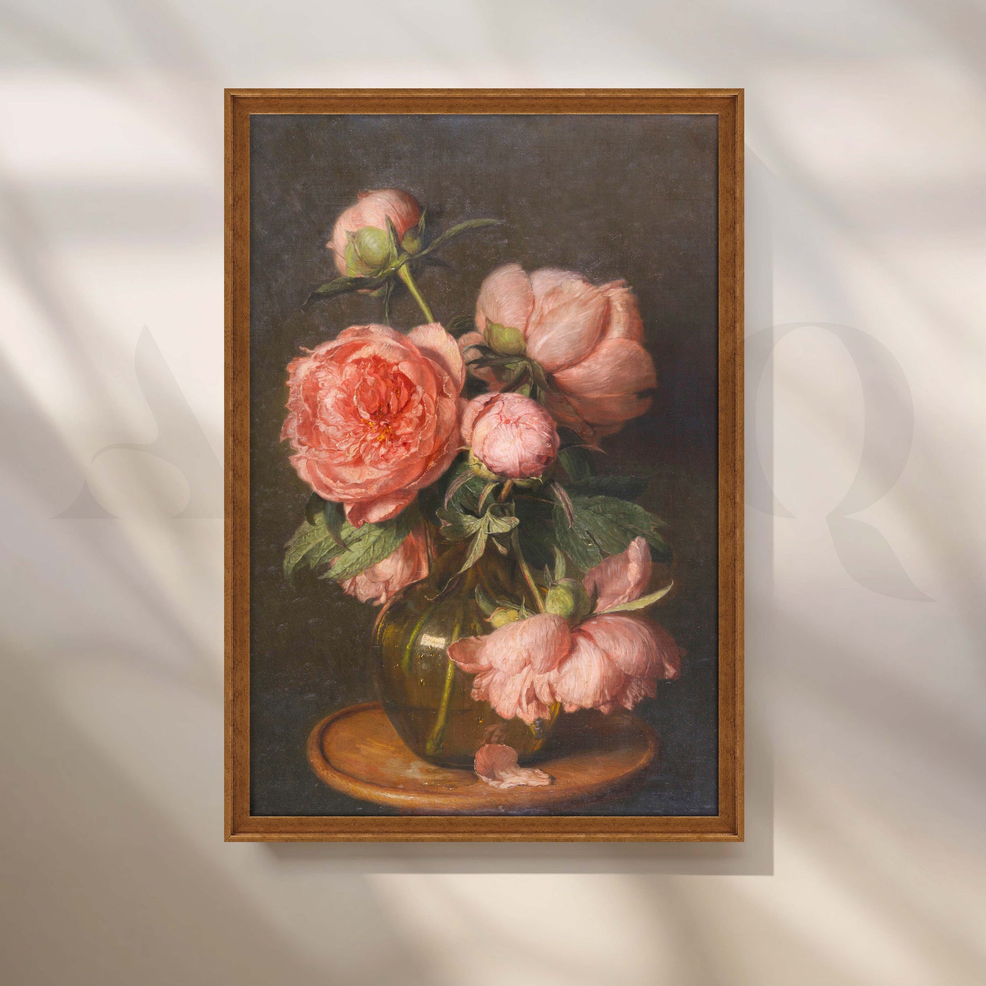 Vintage Pink Peony Vase Canvas Artwork for Entryway/Hallway