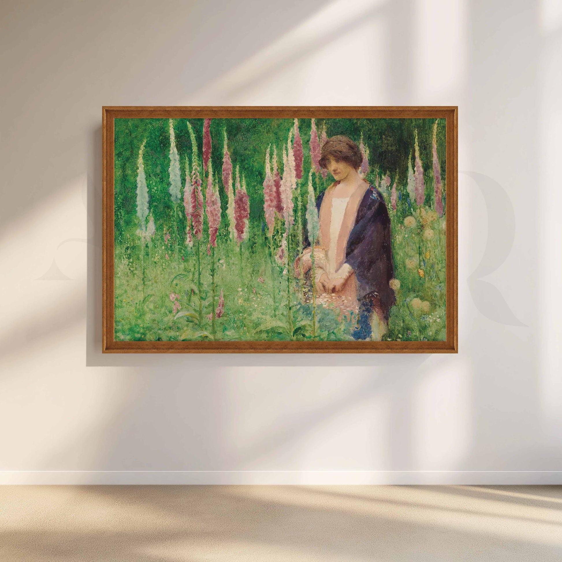 Vintage Floral Garden Woman Canvas Artwork for Living Room