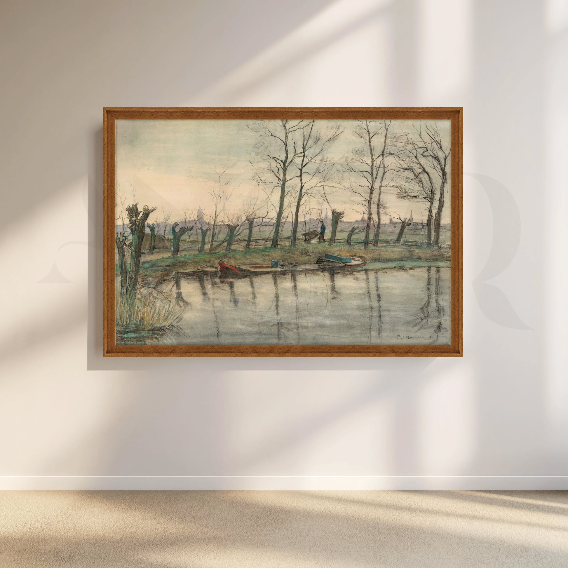 Serene Riverside Winter Canvas Artwork for Living Room