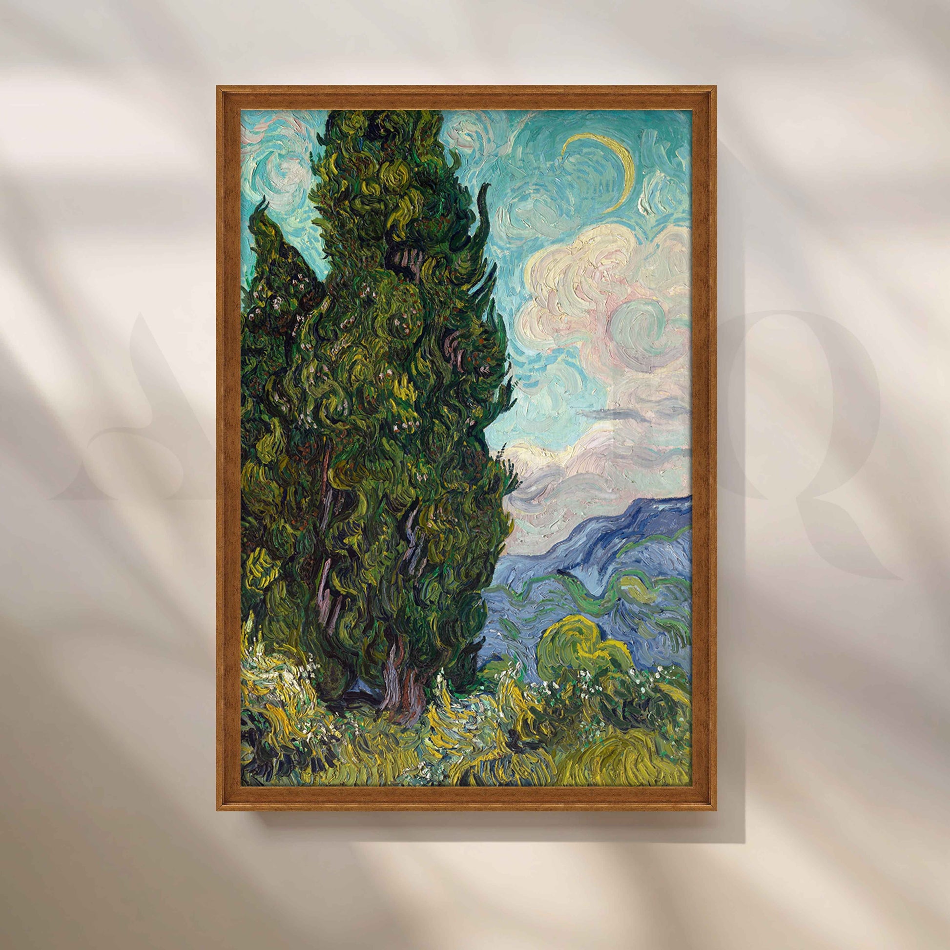 Impressionist Cypress Landscape Canvas Artwork for Office/Study Room