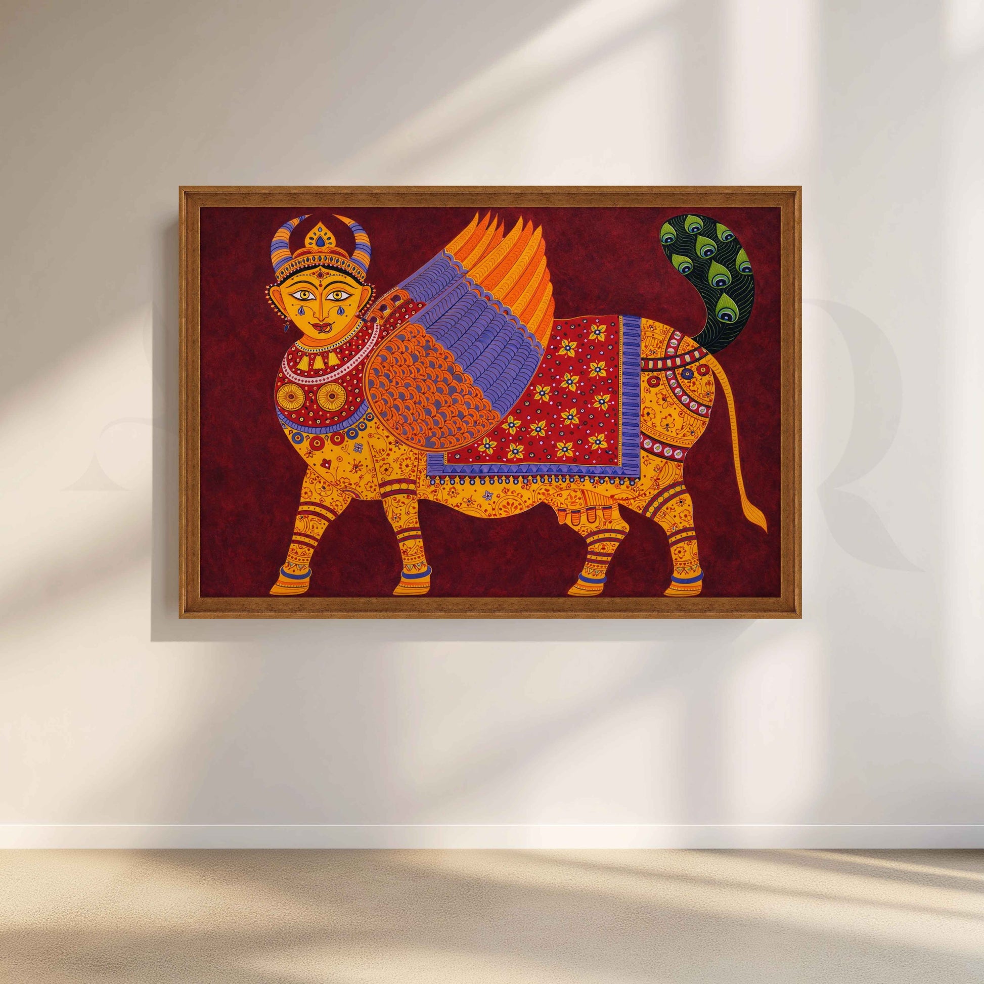 Folk Mythical Winged Creature Canvas Artwork for Living Room