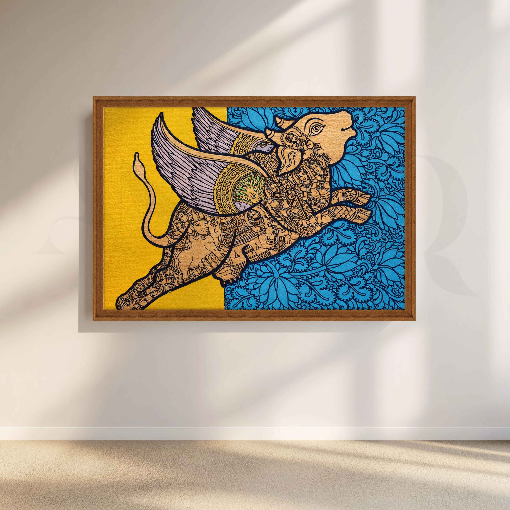 Ornate Winged Bull Canvas Artwork for Living Room