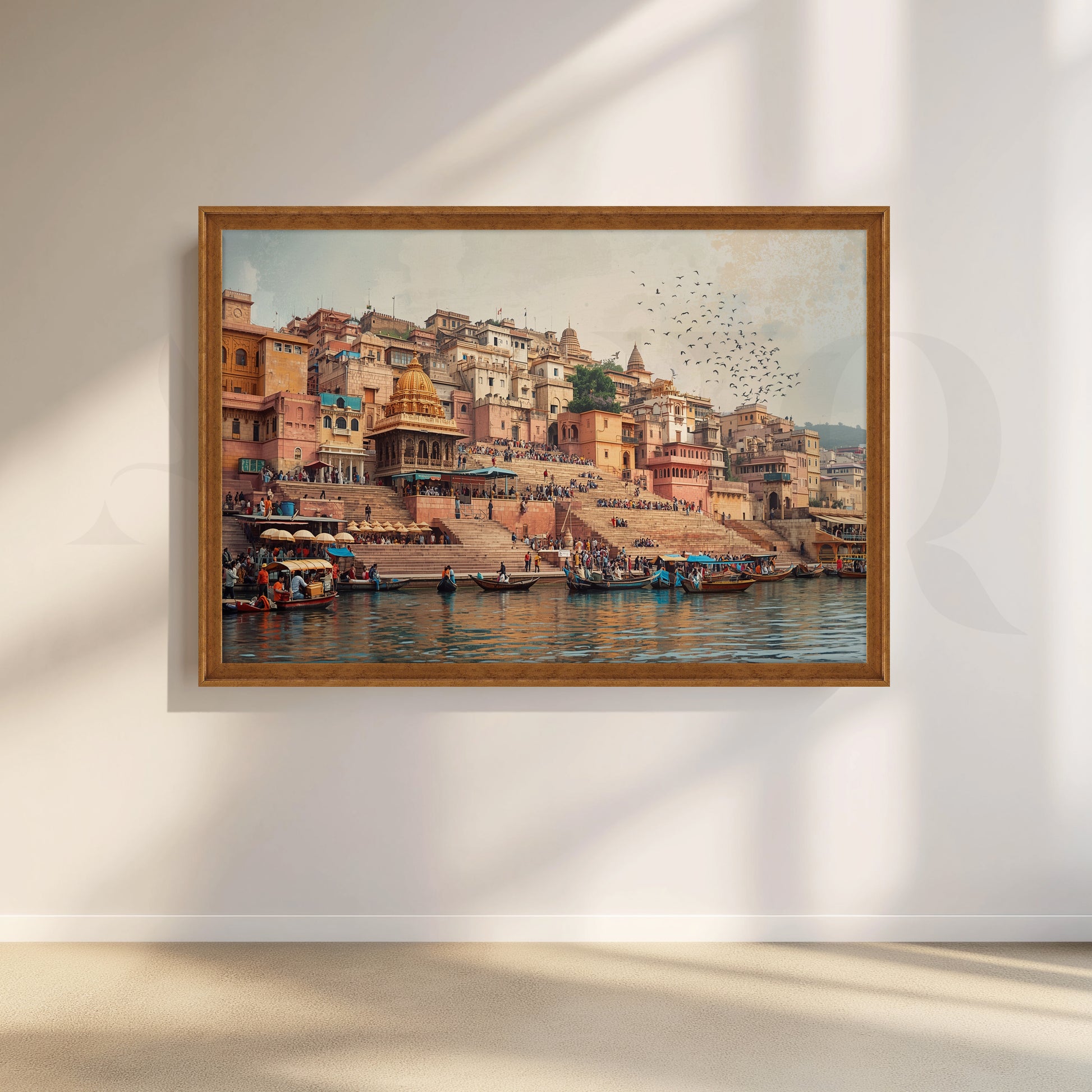 Varanasi Ghats Riverside Canvas Artwork for Living Room