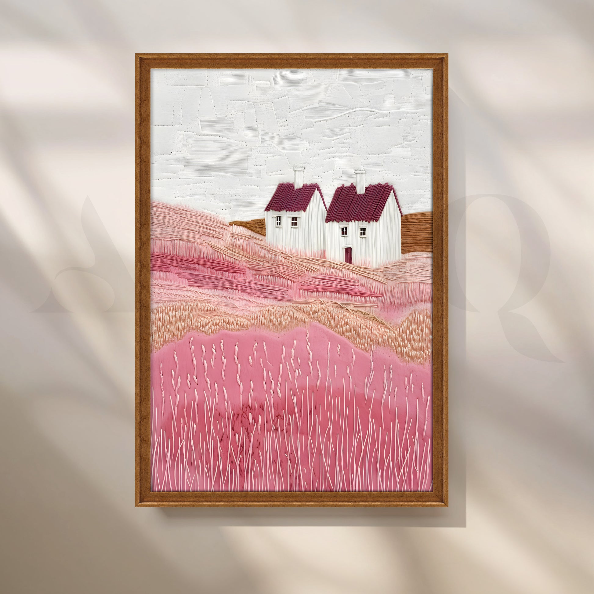 Countryside Houses Textured Canvas Artwork for Stylish Bedroom