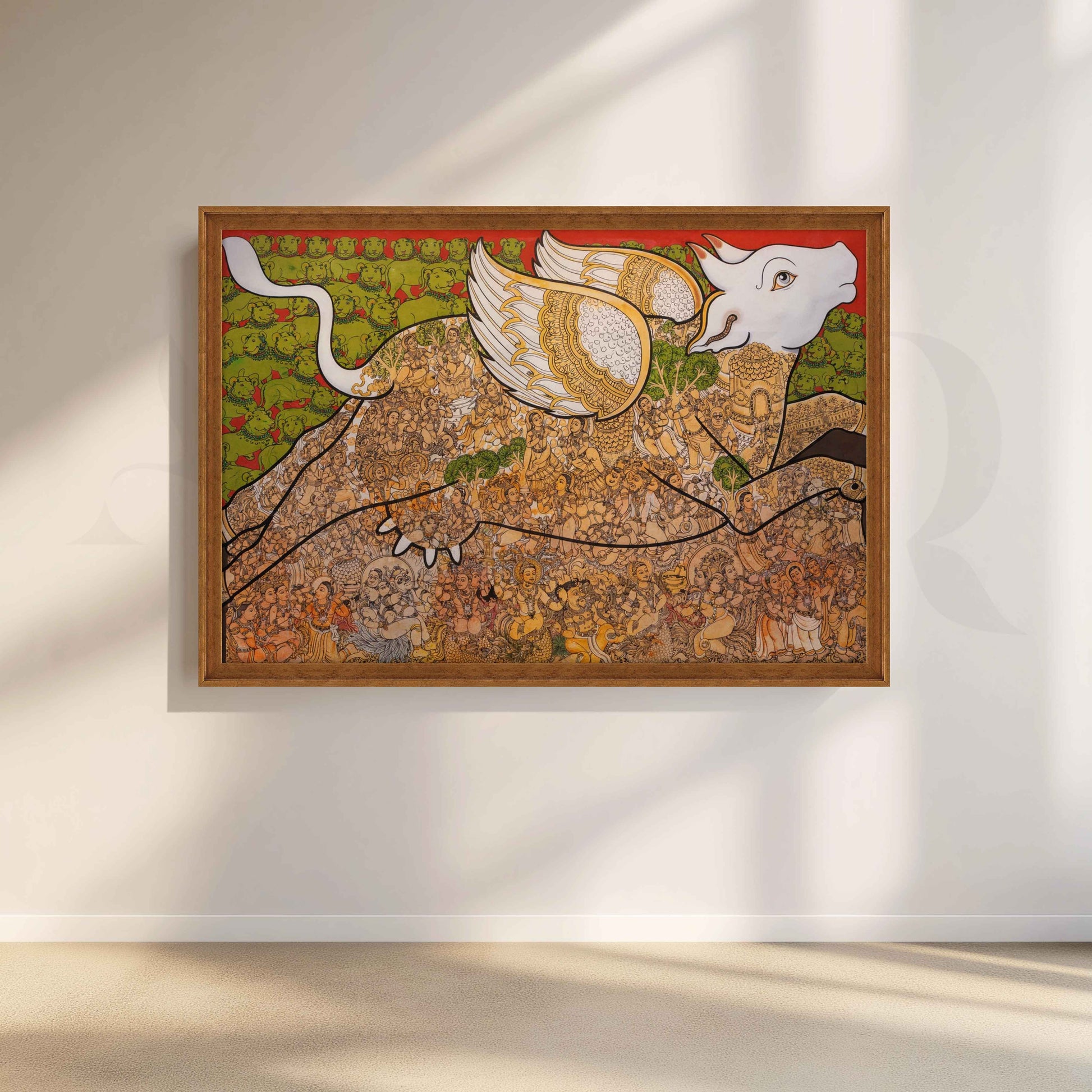 Intricate Winged Bull Heritage Canvas Artwork for Living Room