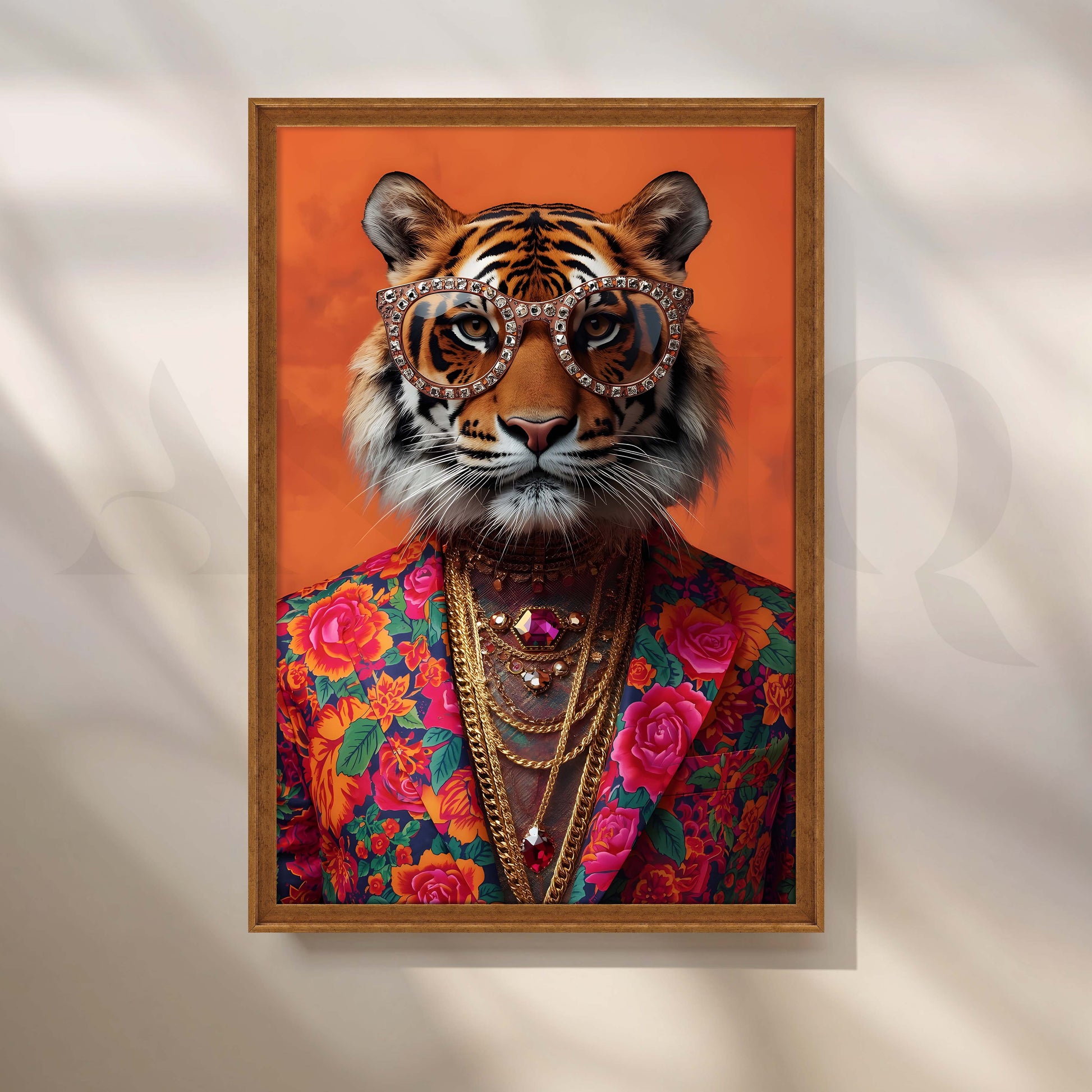 Luxury Tiger Pop Art Portrait with Sunglasses for Entryway/Hallway