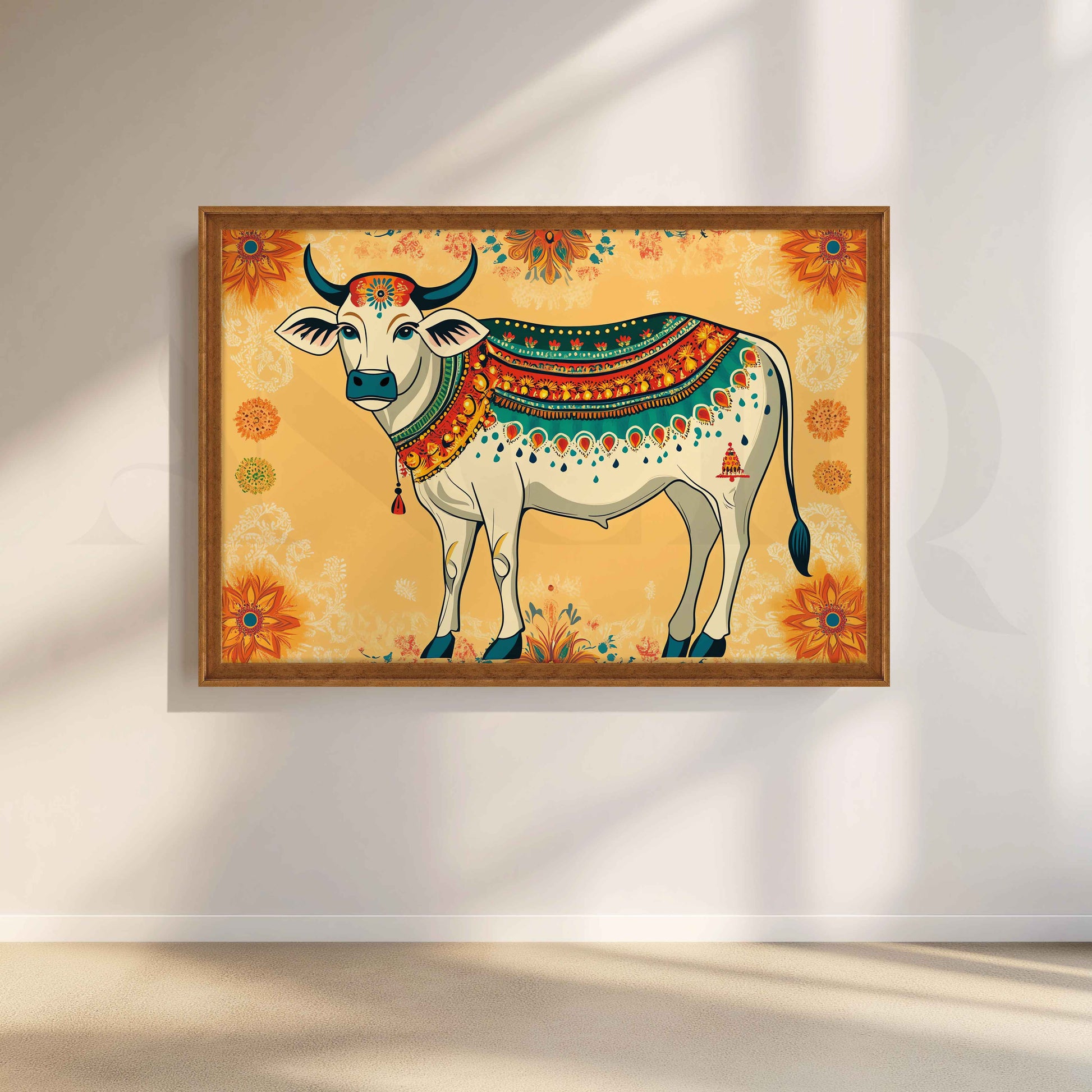 Decorative Sacred Cow Folk Canvas Artwork for Living Room