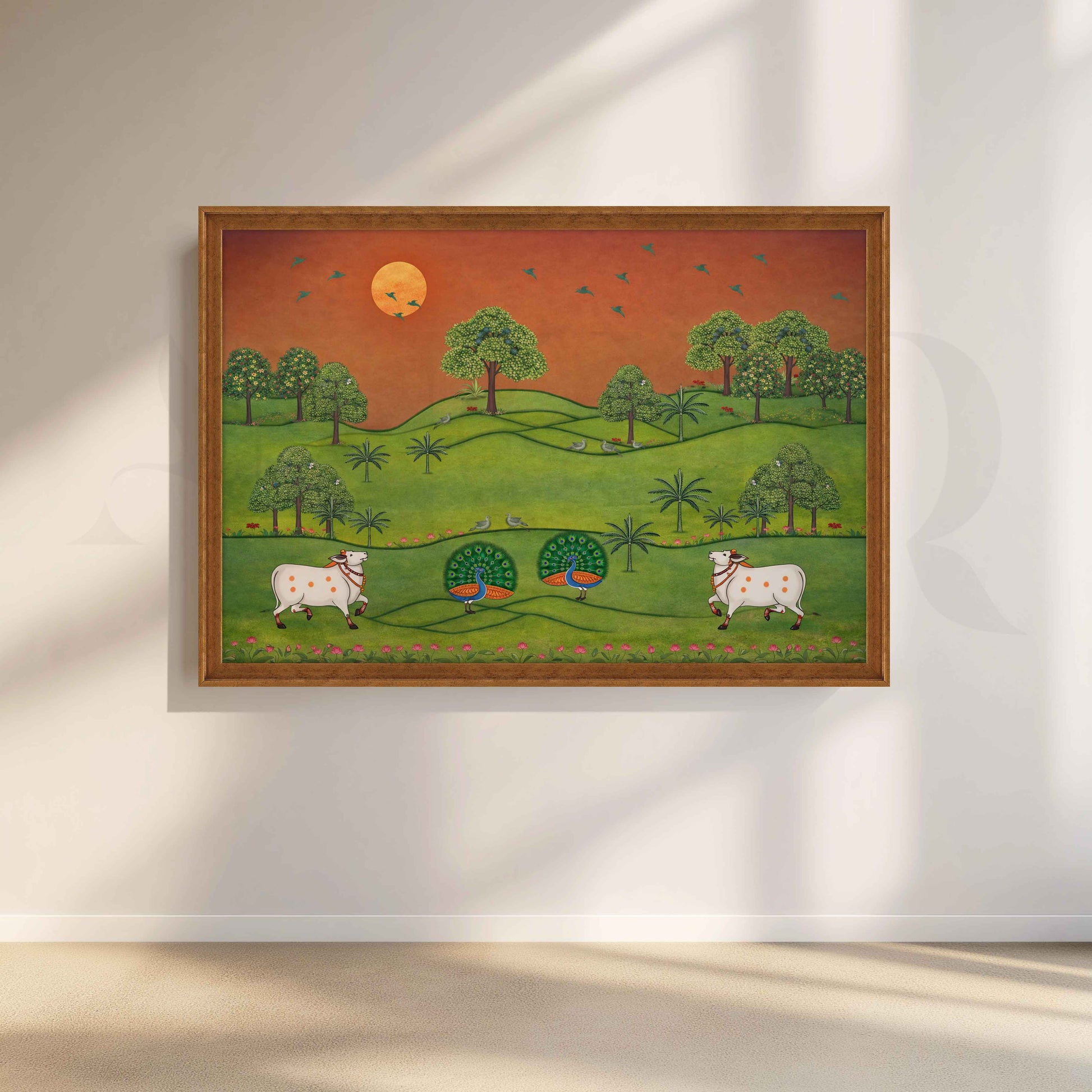 Pastoral Folk Landscape Canvas Artwork for Living Room