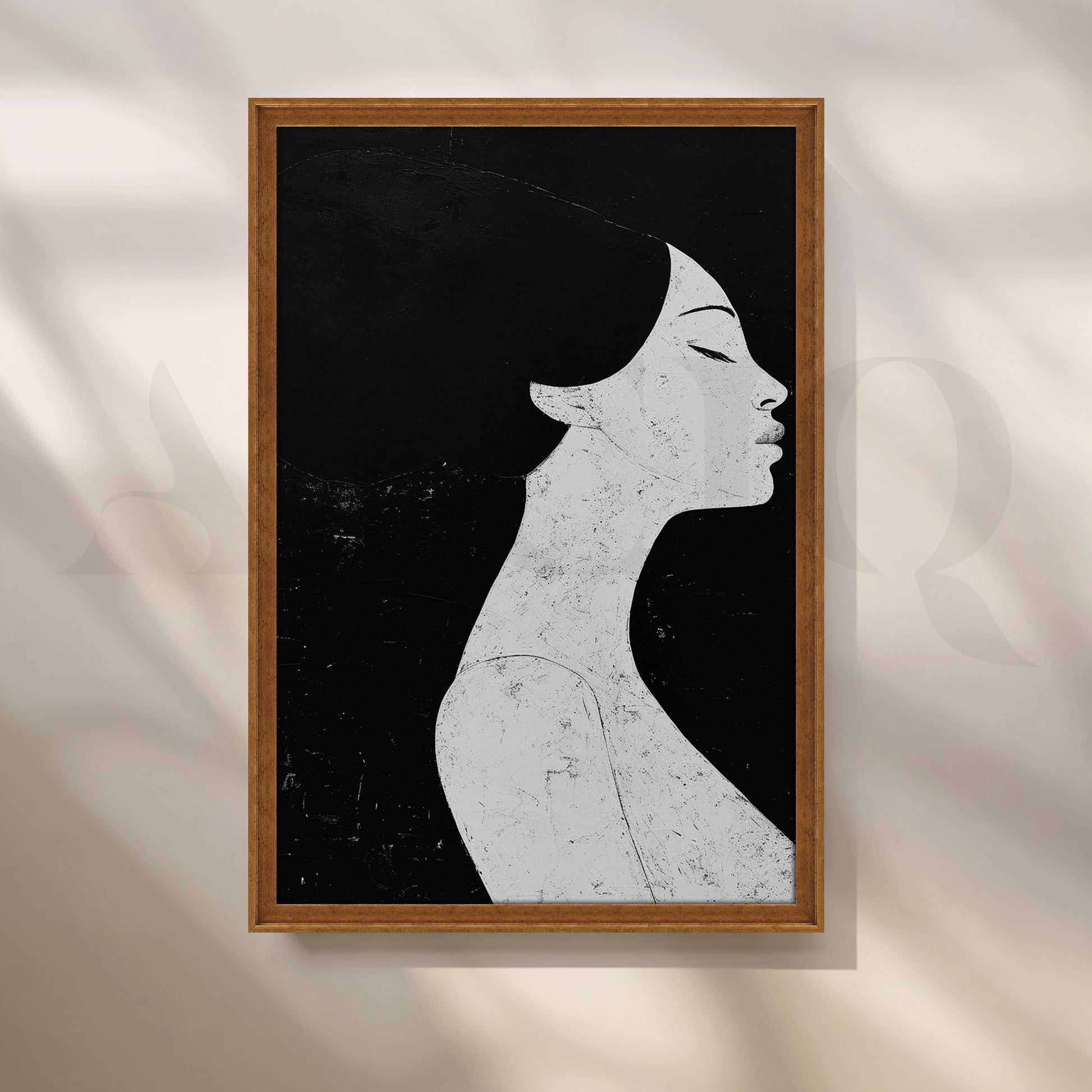 Minimalist Monochrome Female Portrait Canvas Artwork for Stylish Bedroom