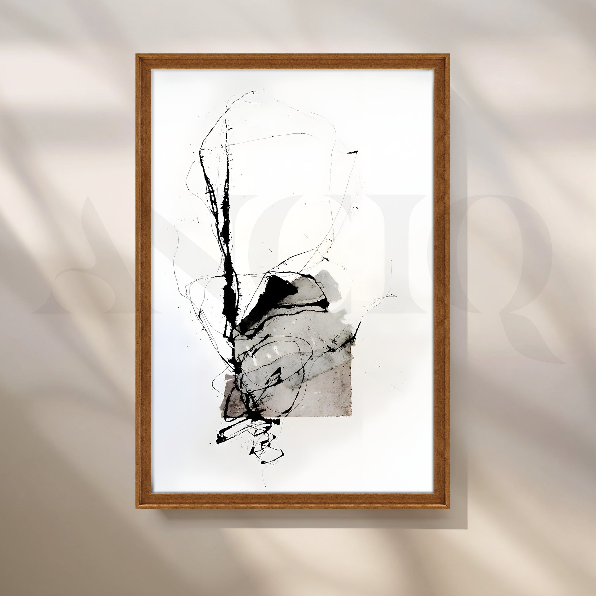 Black Ink Abstract Canvas Artwork for Office/Study Room