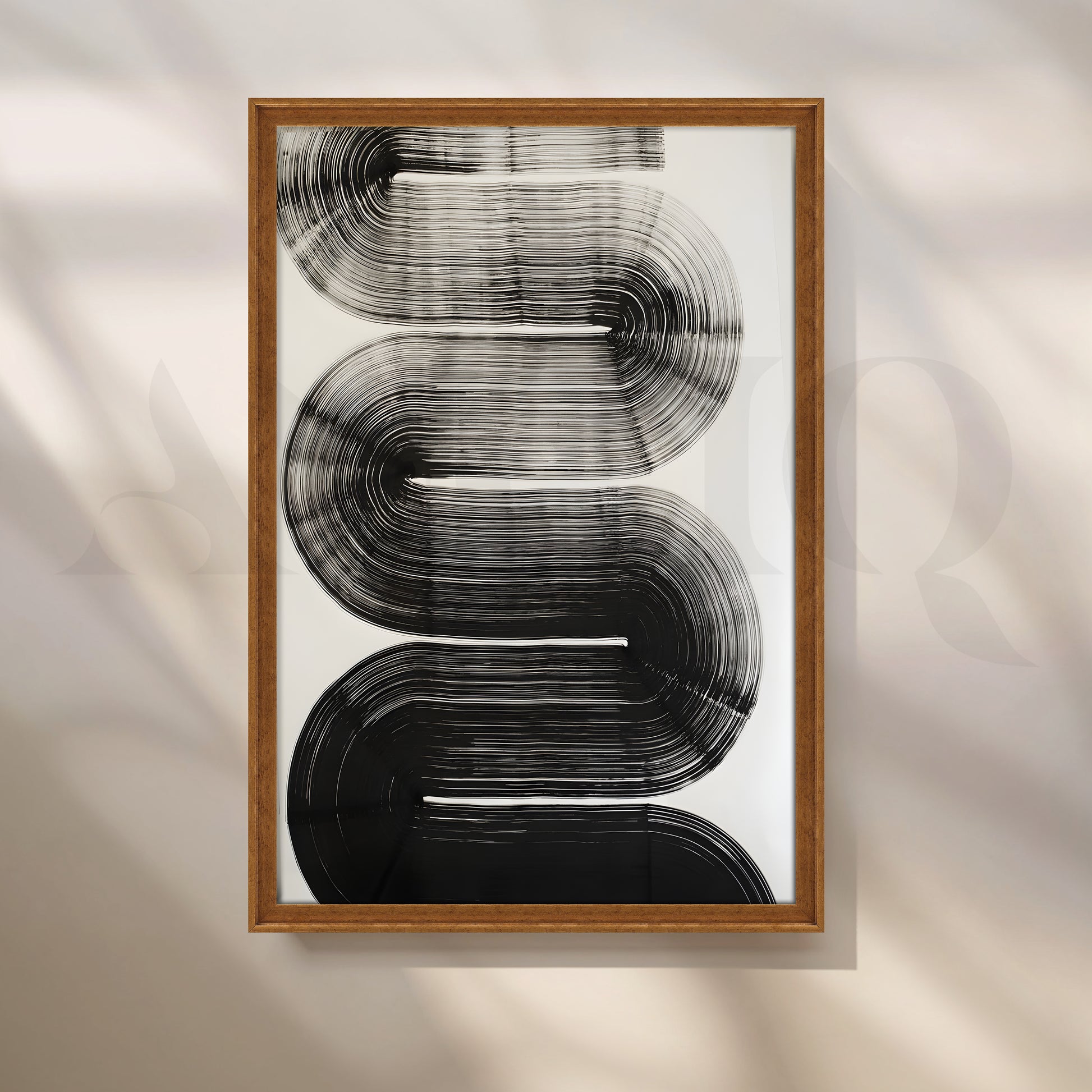 Bold Monochrome Geometric Flow Artwork for Living Room