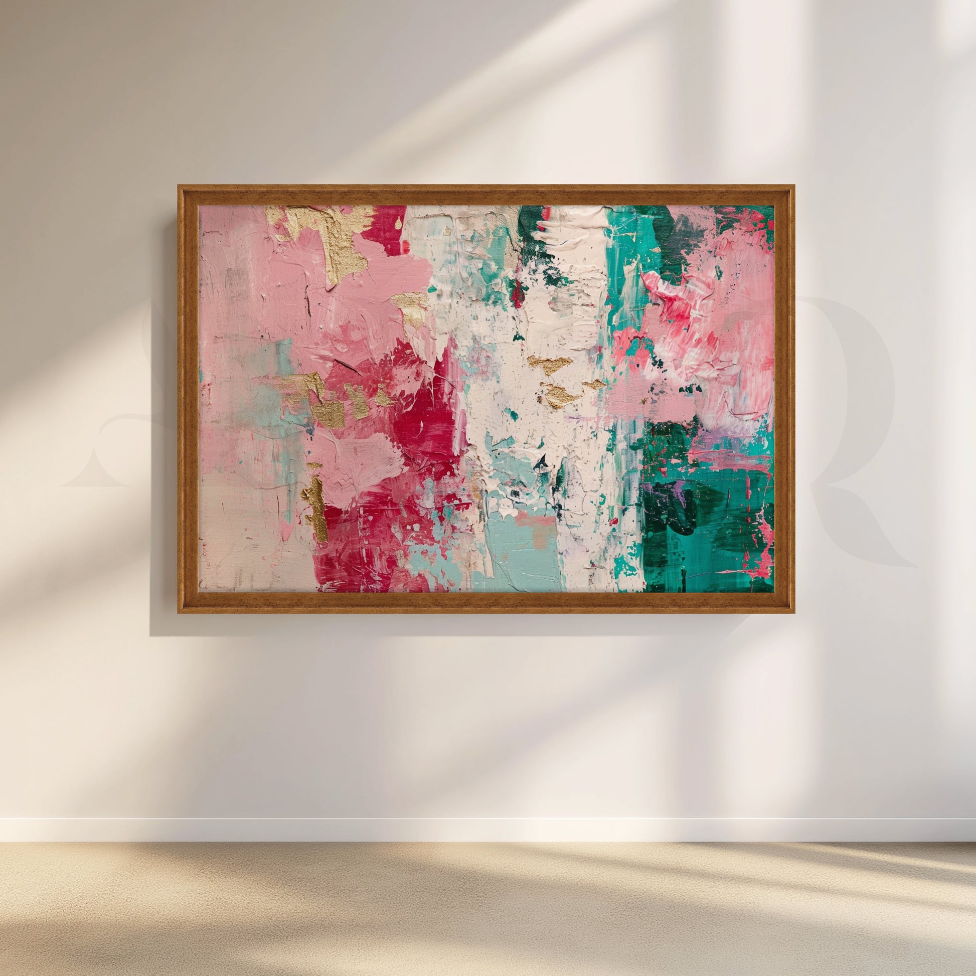 Pink and Teal Abstract Canvas Artwork for Living Room