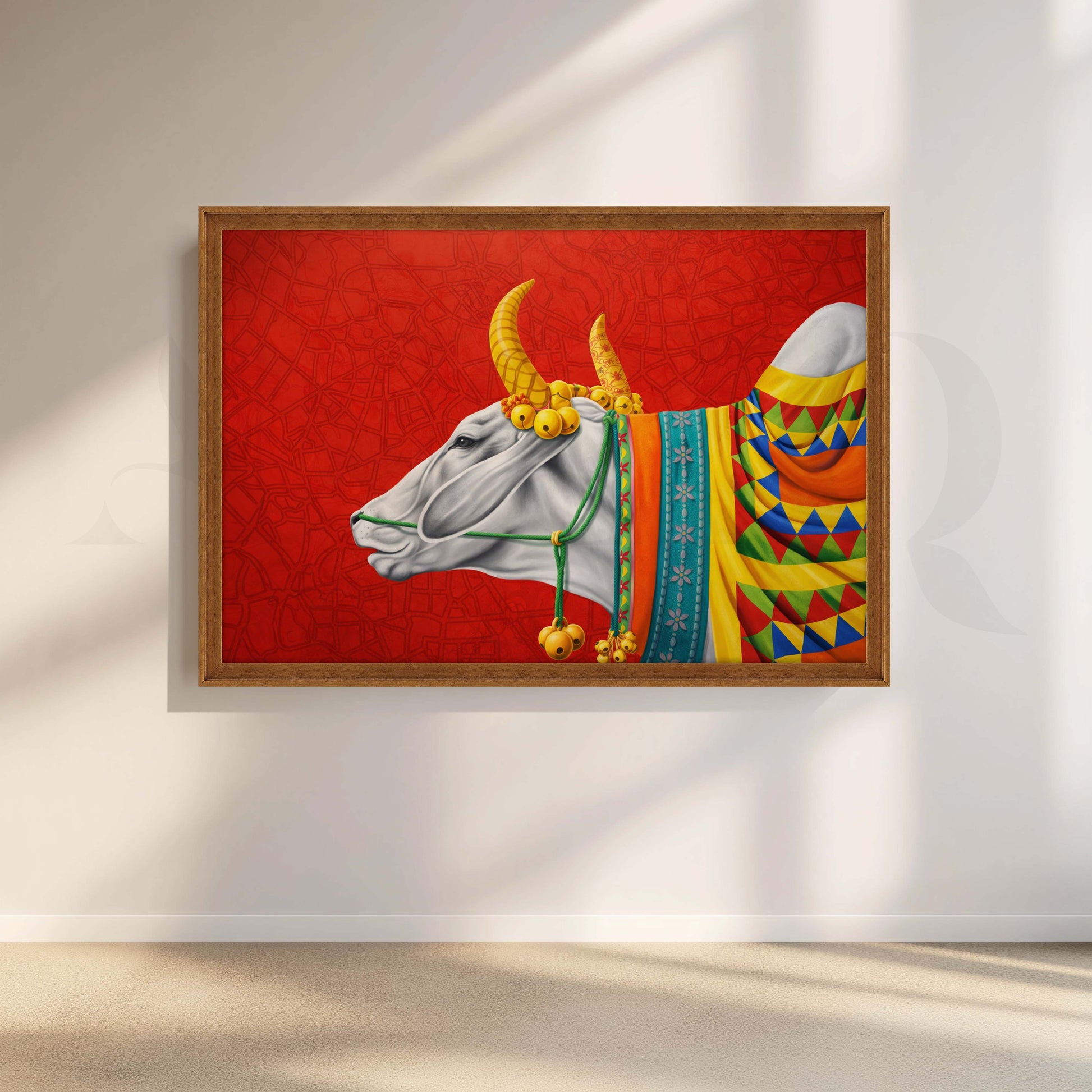 Vibrant Sacred Bull Canvas Artwork for Living Room