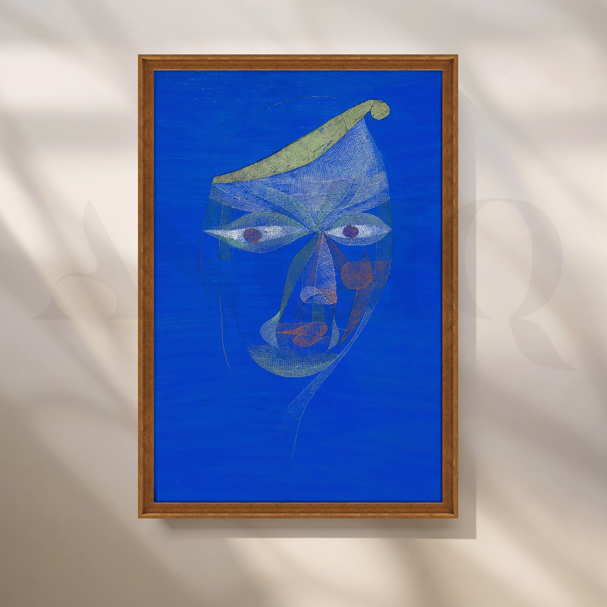 Bold Blue Abstract Face Canvas Artwork for Living Room