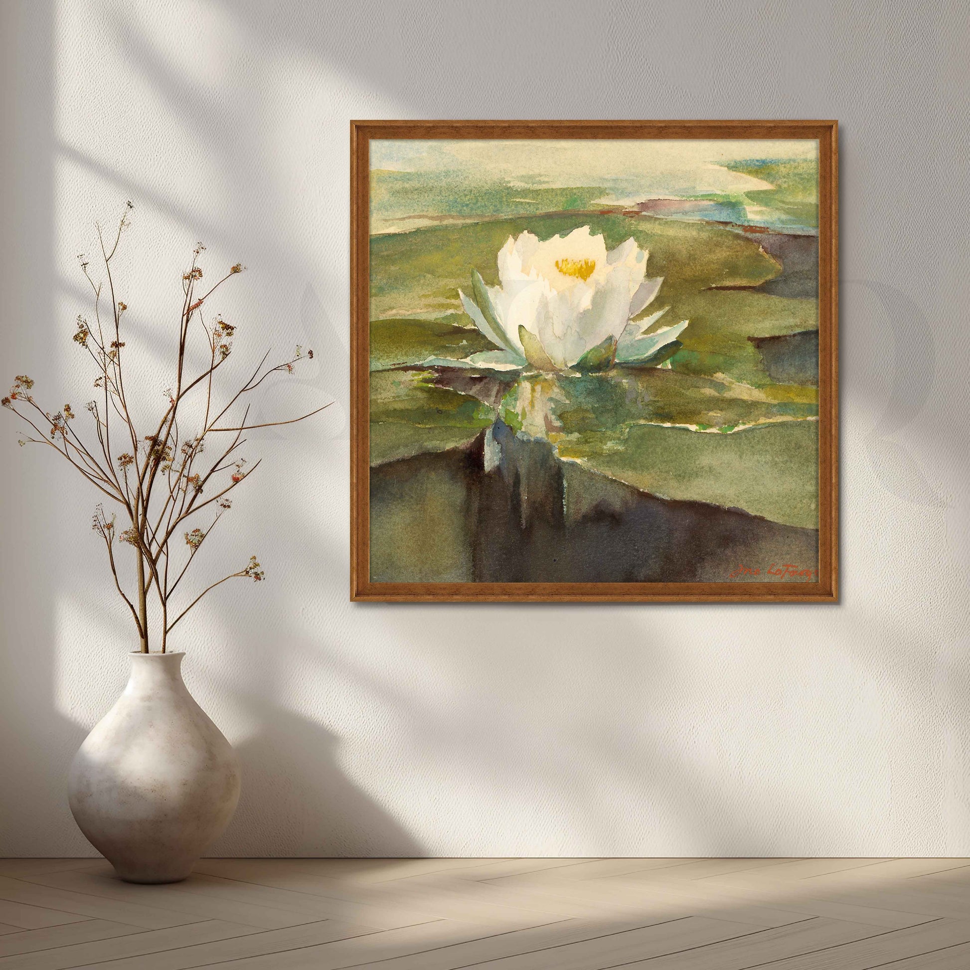 White Water Lily Botanical Canvas Artwork for Entryway/Hallway