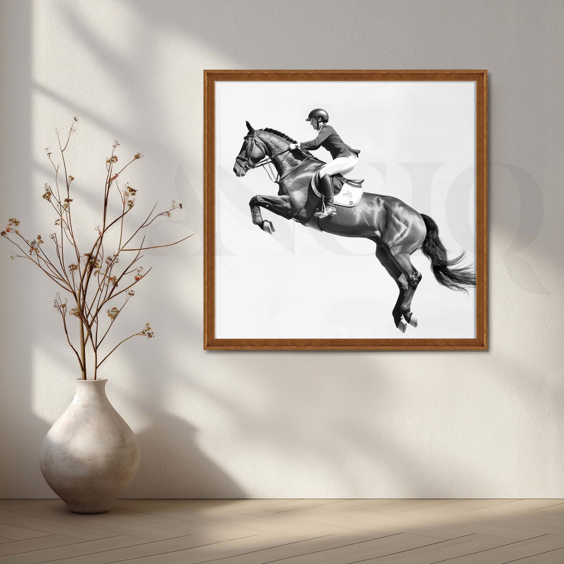 Monochrome Jumping Horse Canvas Artwork for Living Room