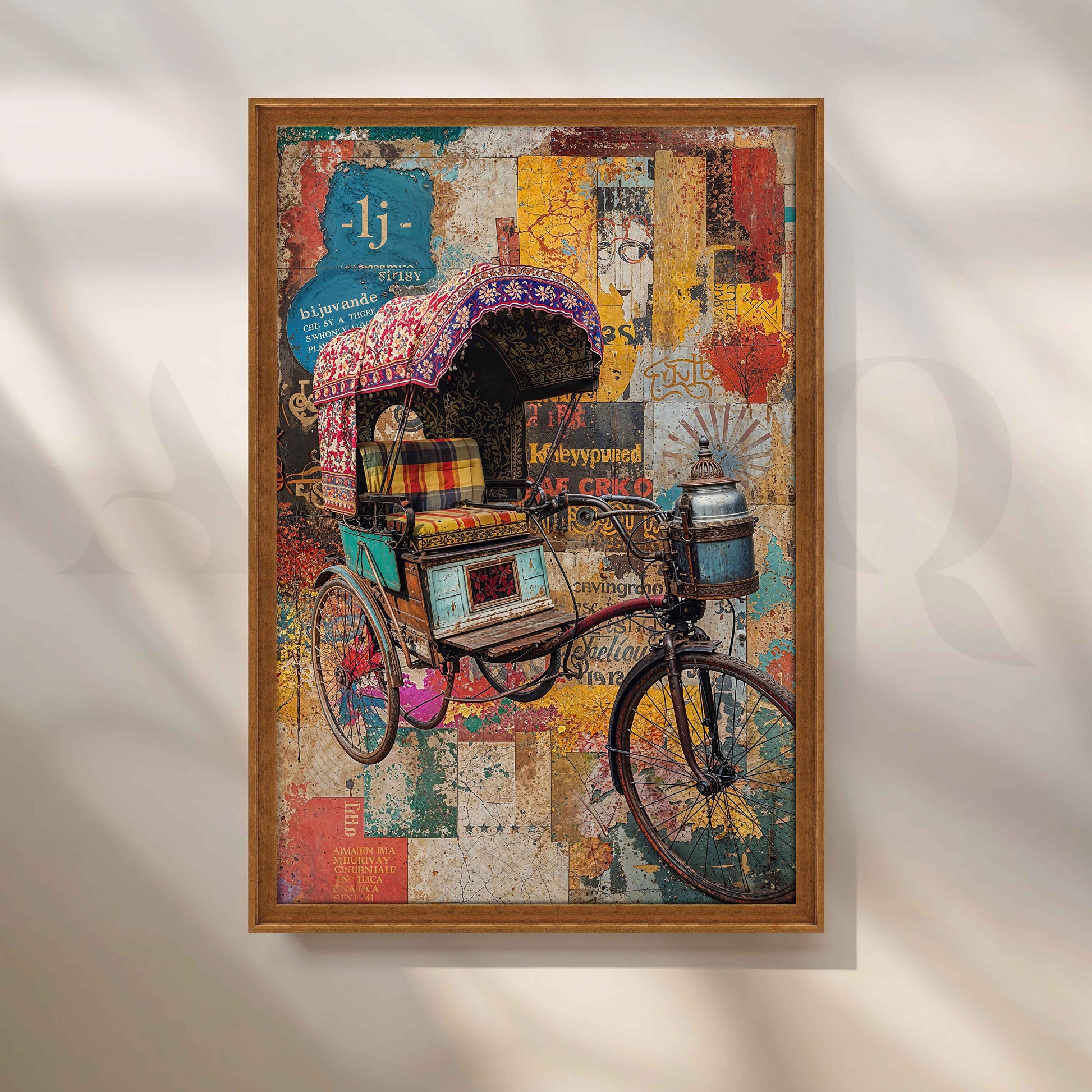 Vintage Rickshaw Pop Art Collage for Entryway/Hallway