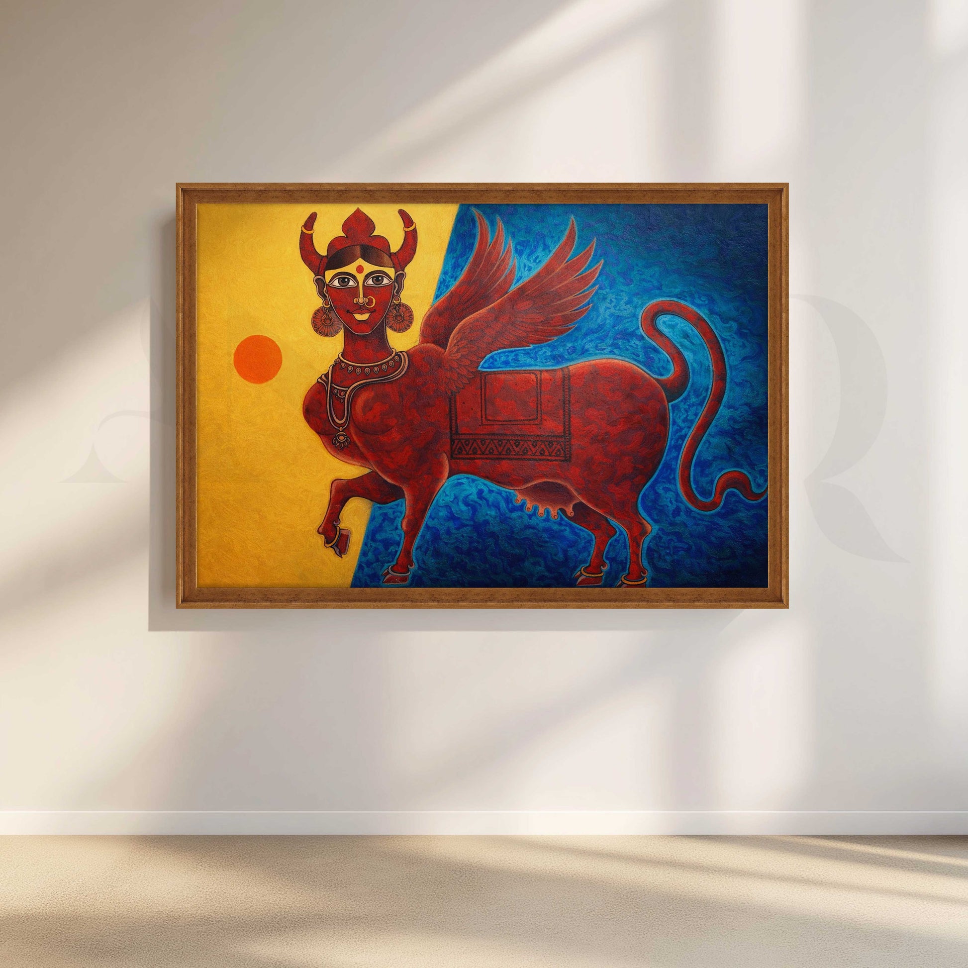 Mythical Winged Bull Canvas Artwork for Living Room