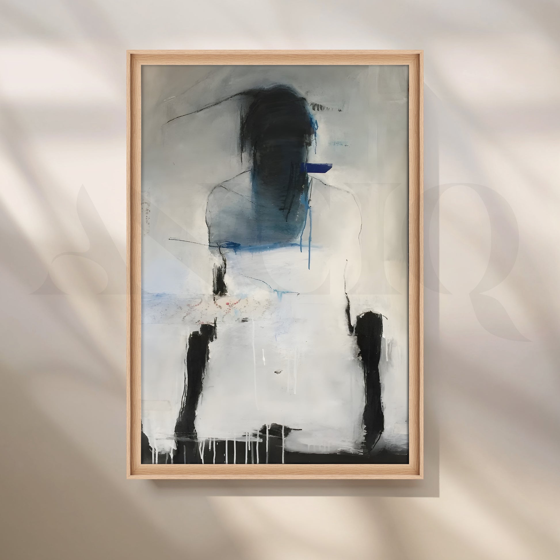 Moody Blue and Grey Figurative Abstract Artwork for Living Room