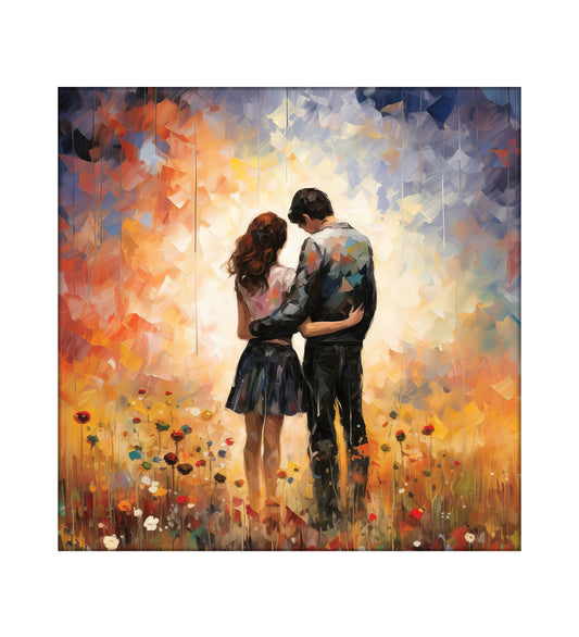 Where Whispers Bloom: A Lovers' Embrace in a Field of Color