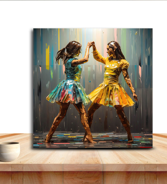 Witnessing the Unbridled Energy of Two Girls Dancing on Canvas