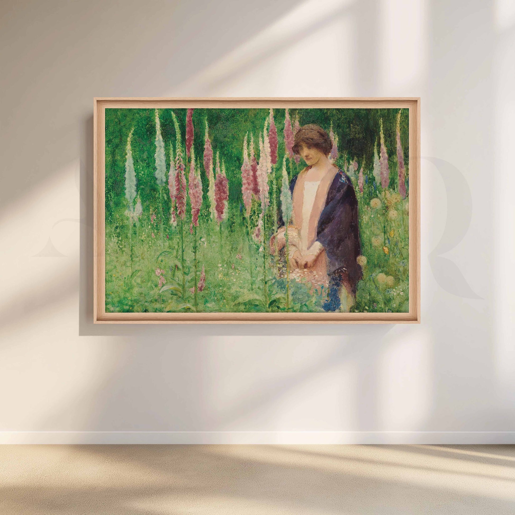 Vintage Floral Garden Woman Canvas Artwork for Living Room