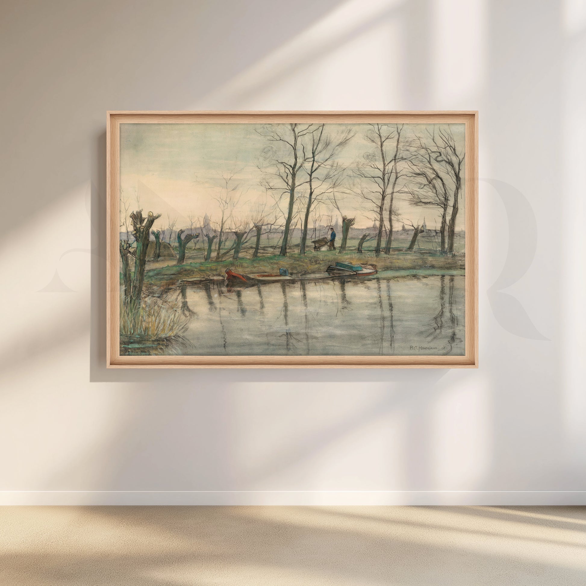 Serene Riverside Winter Canvas Artwork for Living Room