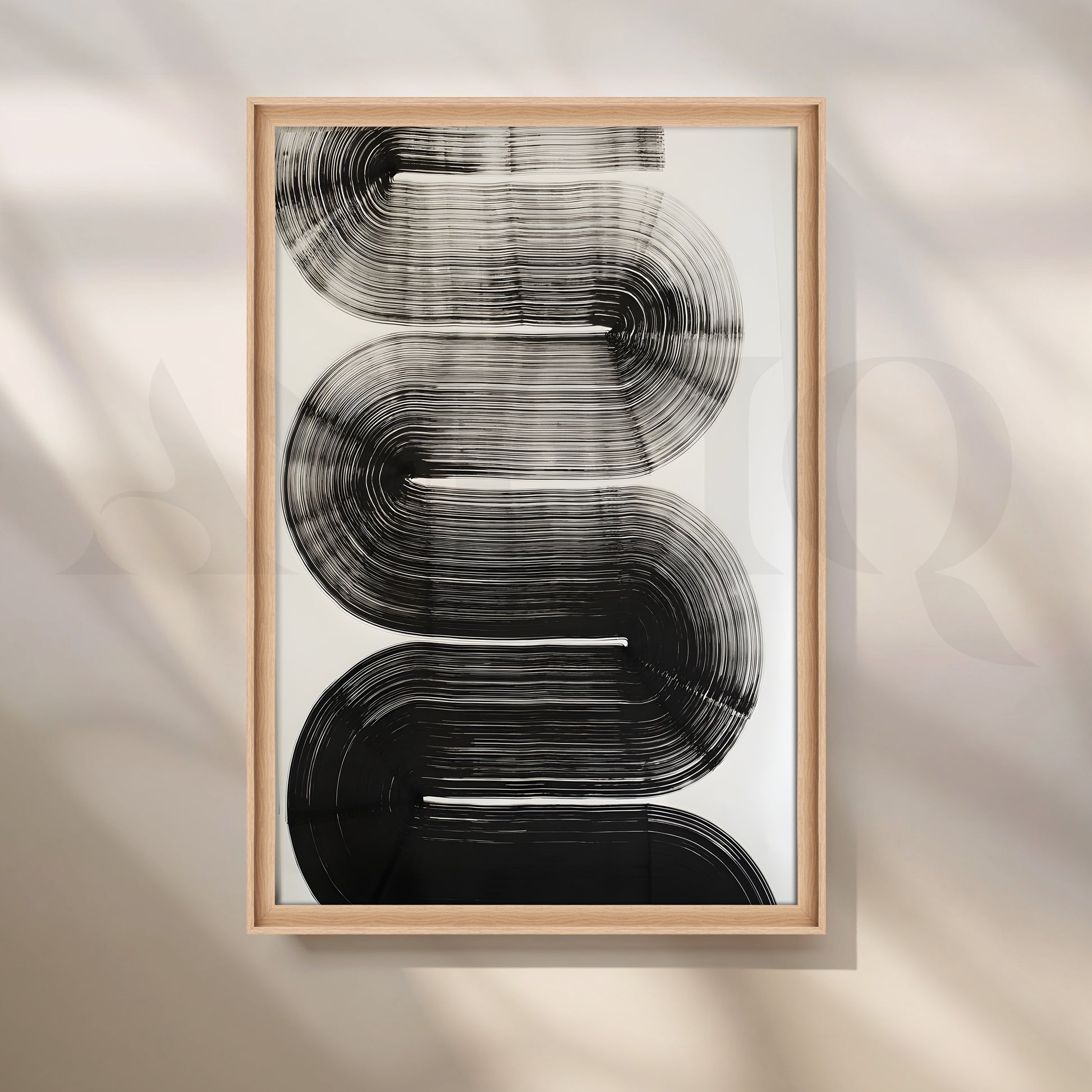 Bold Monochrome Geometric Flow Artwork for Living Room