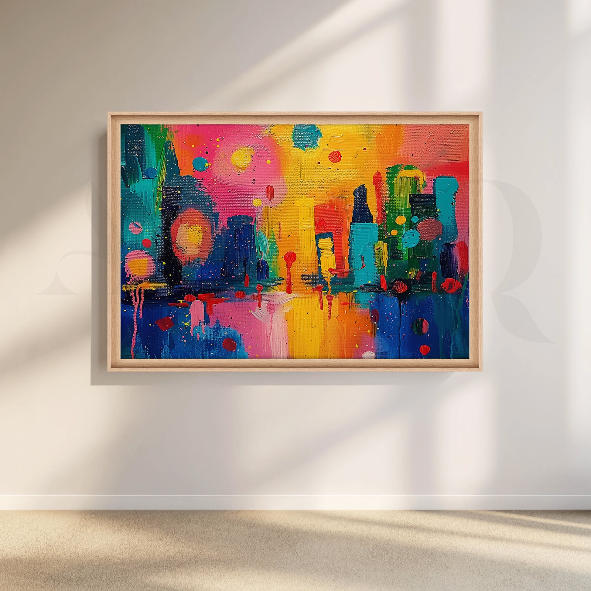 Colorful Abstract Cityscape Canvas Artwork for Living Room
