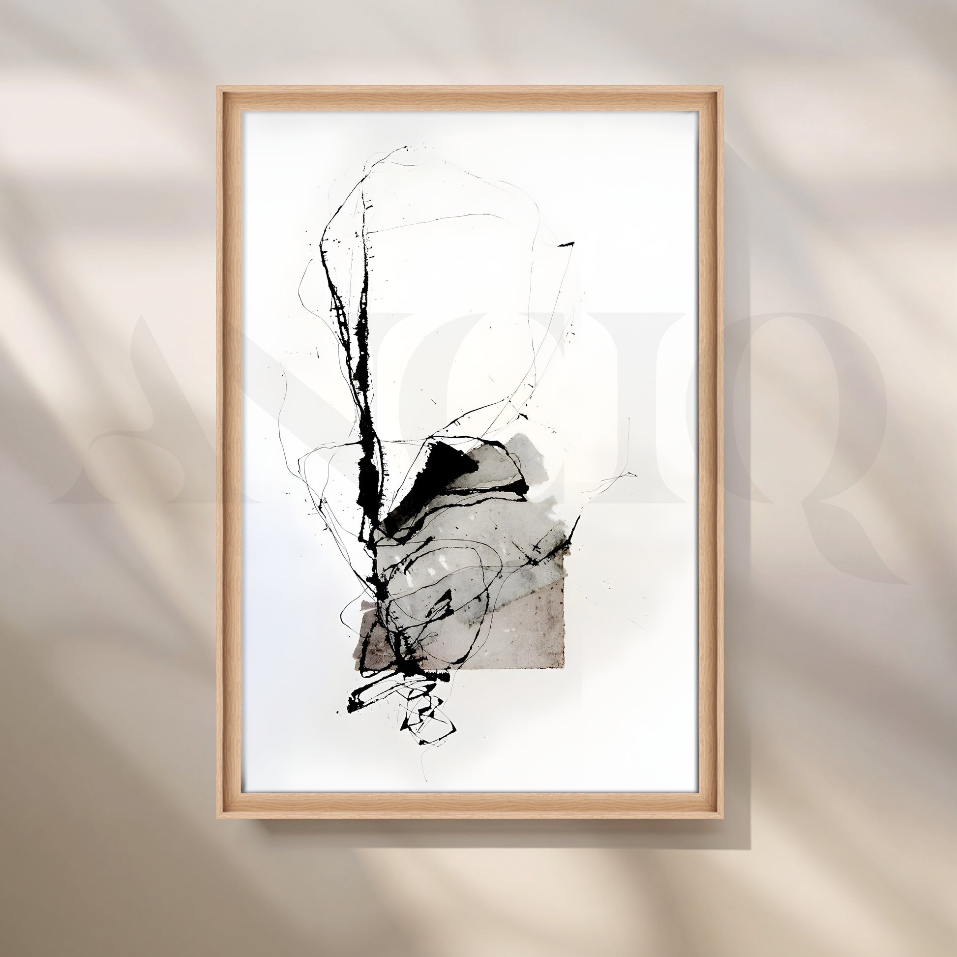 Black Ink Abstract Canvas Artwork for Office/Study Room