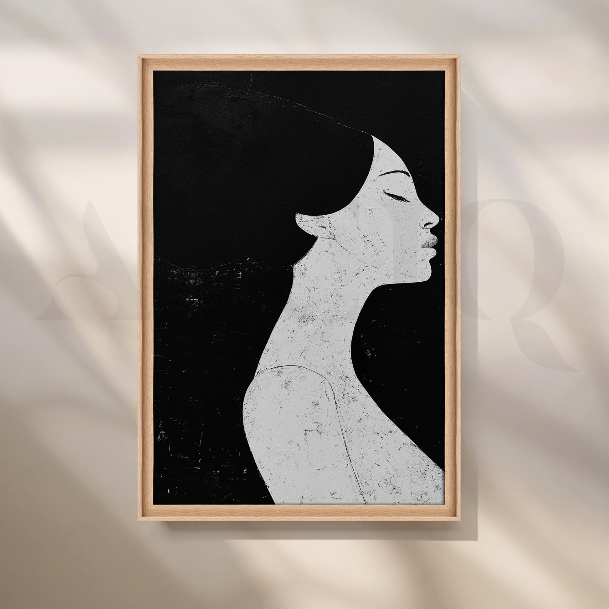 Minimalist Monochrome Female Portrait Canvas Artwork for Stylish Bedroom