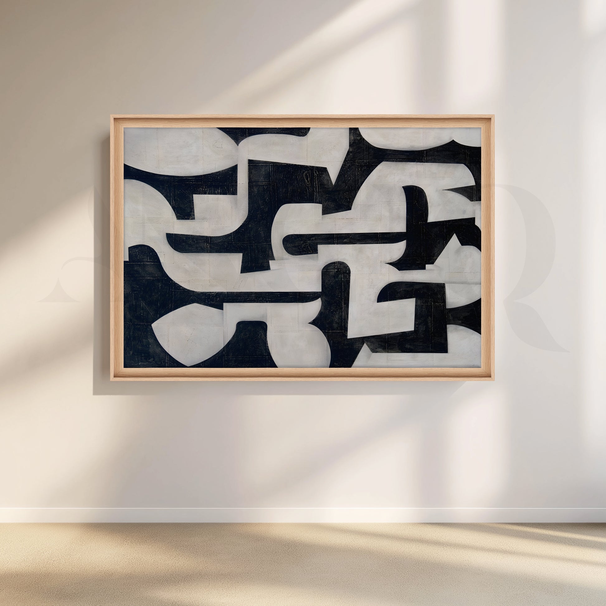 Monochrome Geometric Canvas Artwork for Living Room