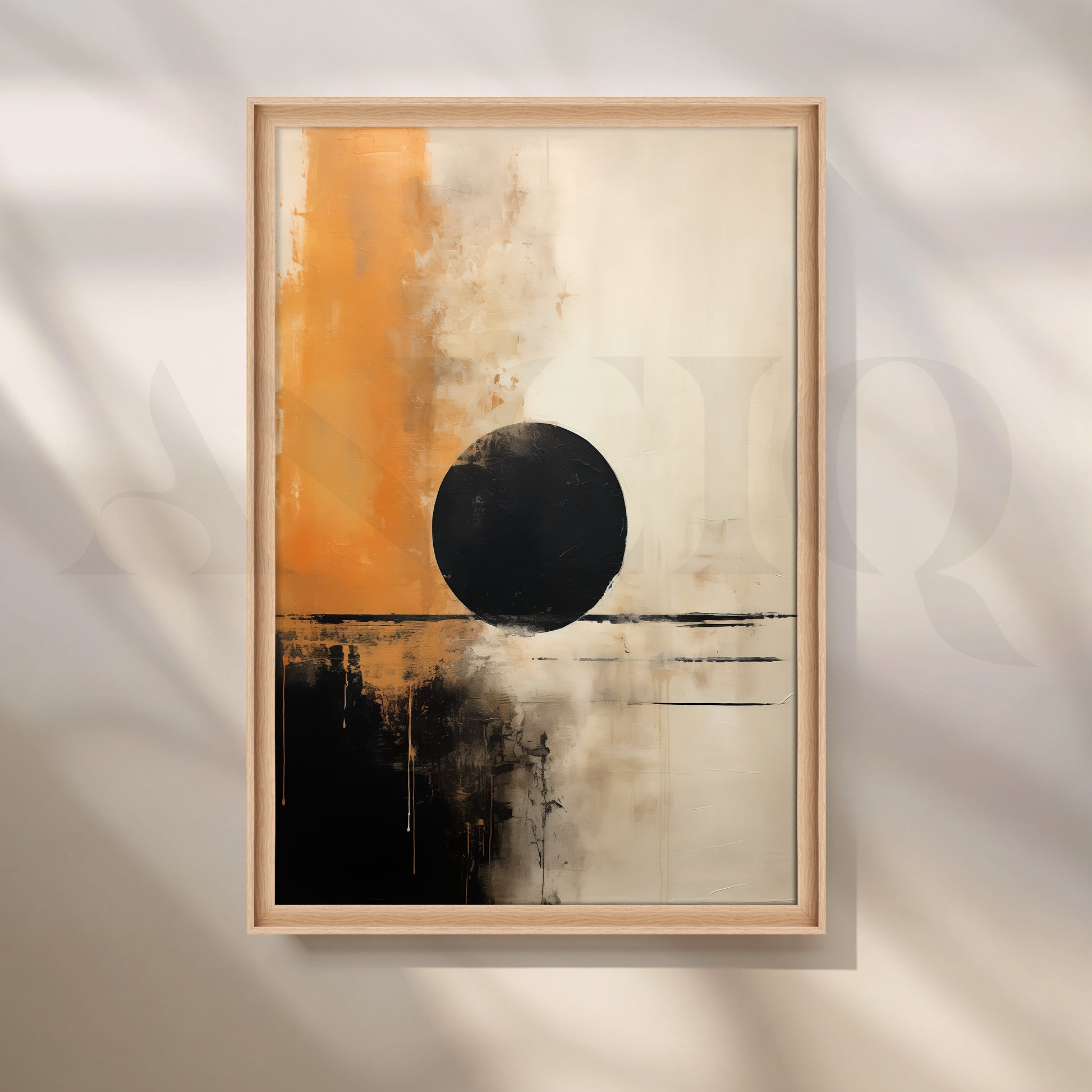 Modern Abstract Black Circle Canvas Artwork for Living Room