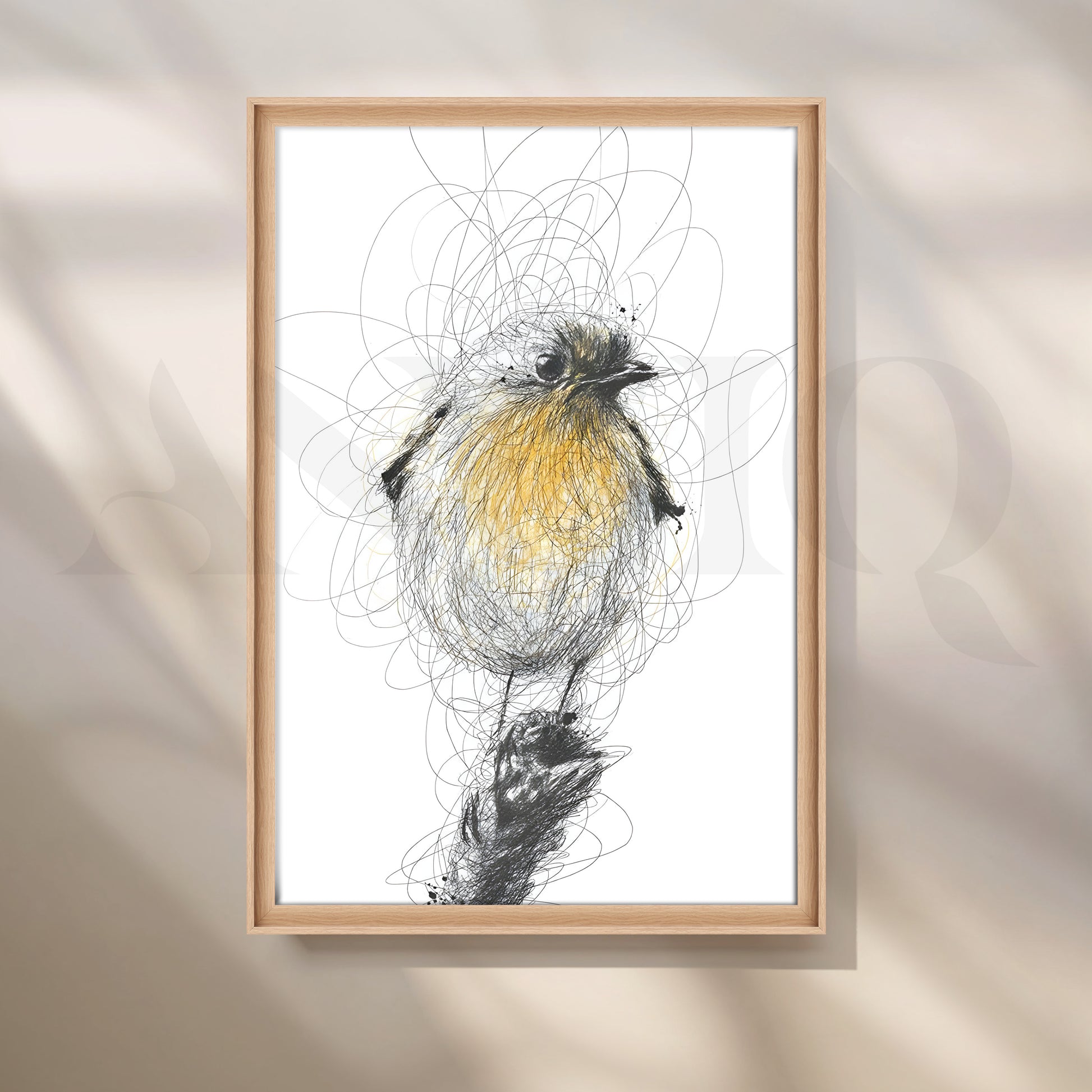 Yellow Songbird Sketch Canvas Artwork for Stylish Bedroom