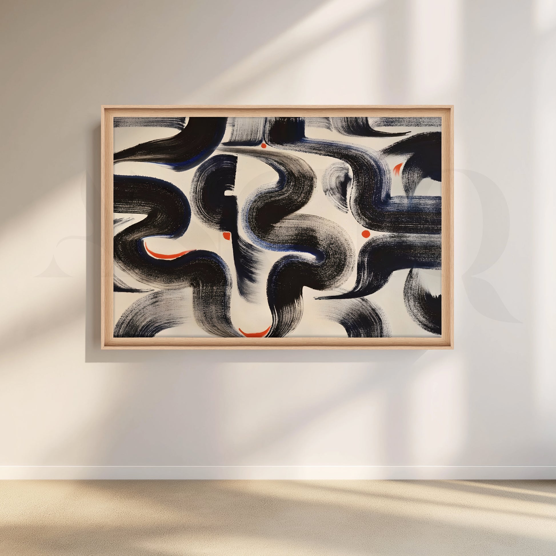 Modern Black Brushstroke Canvas Artwork for Living Room